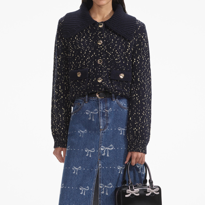 Navy Metallic Merino Cardigan 4