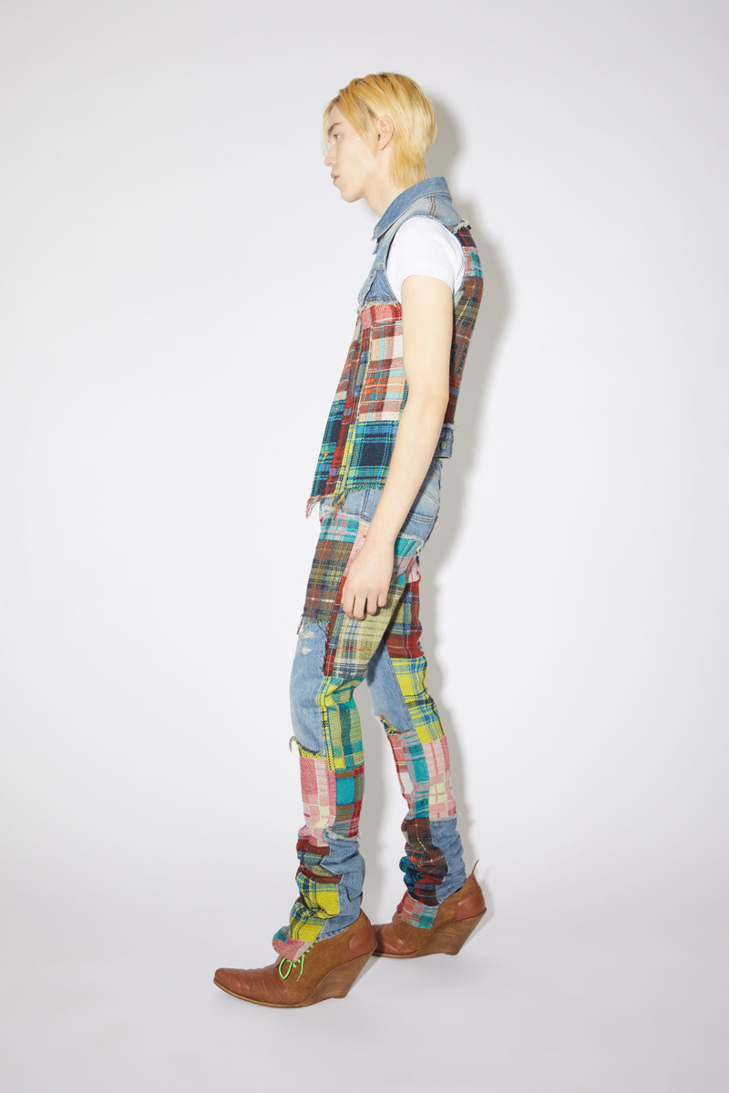 Denim tartan patchwork vest - Mid Blue 4