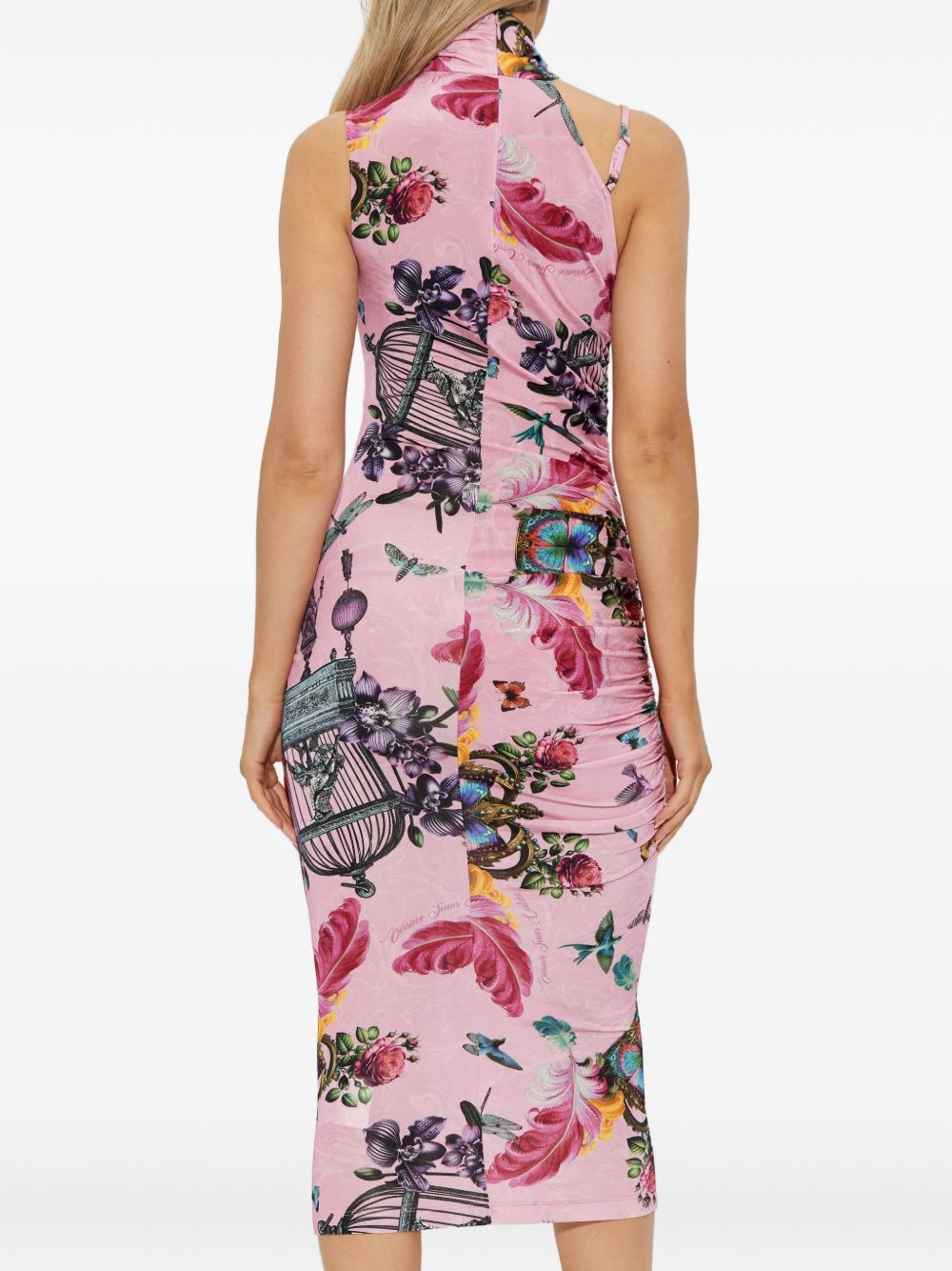 birdcage-print high-neck midi dress - 4
