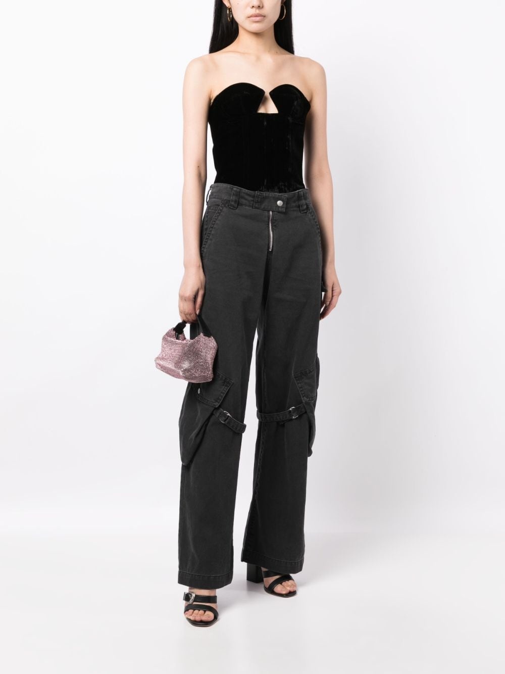 cut-out velvet-effect bustier - 2