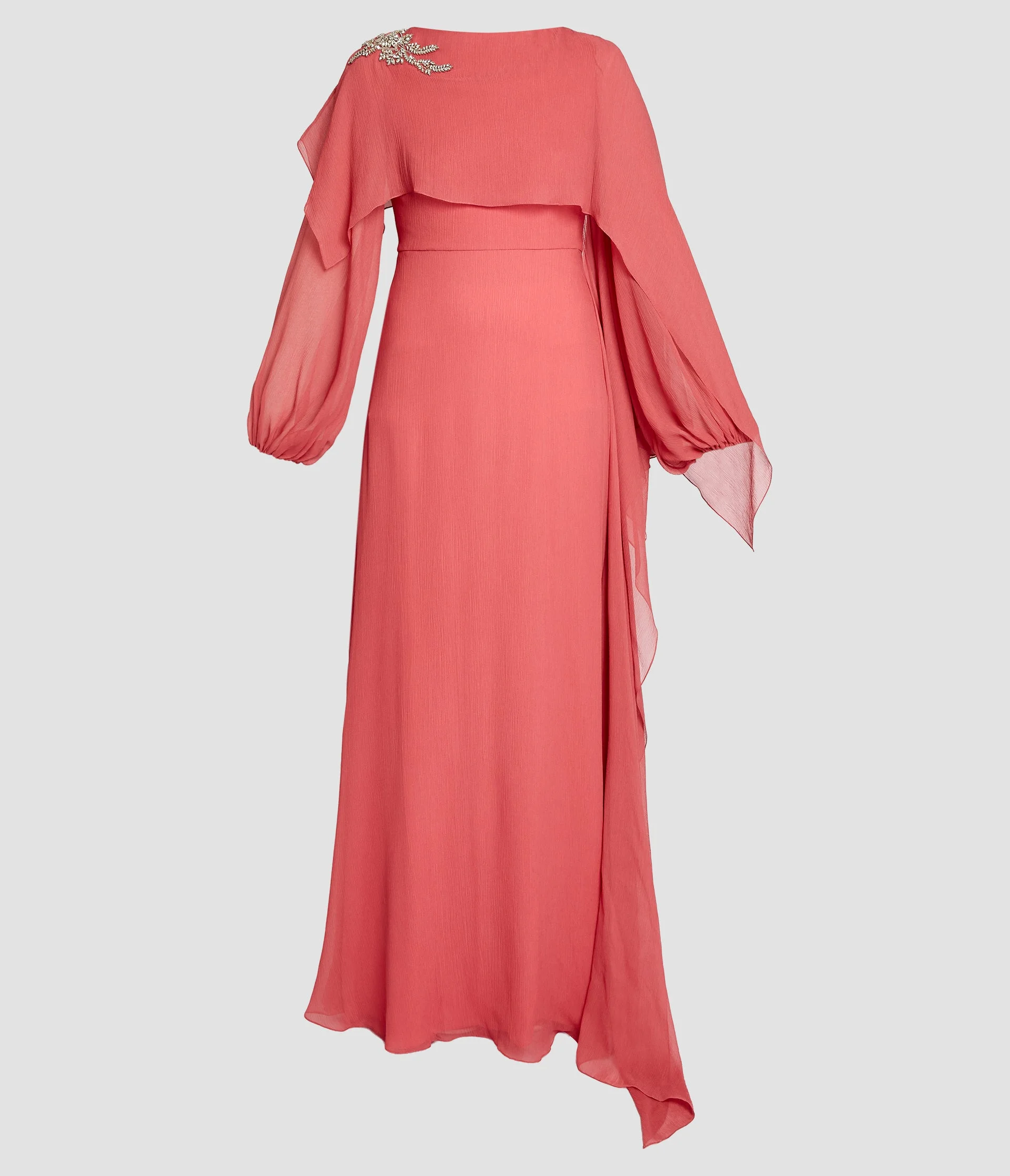 EMBELLISHED SILK CREPONNE LONG SLEEVE GOWN - 1