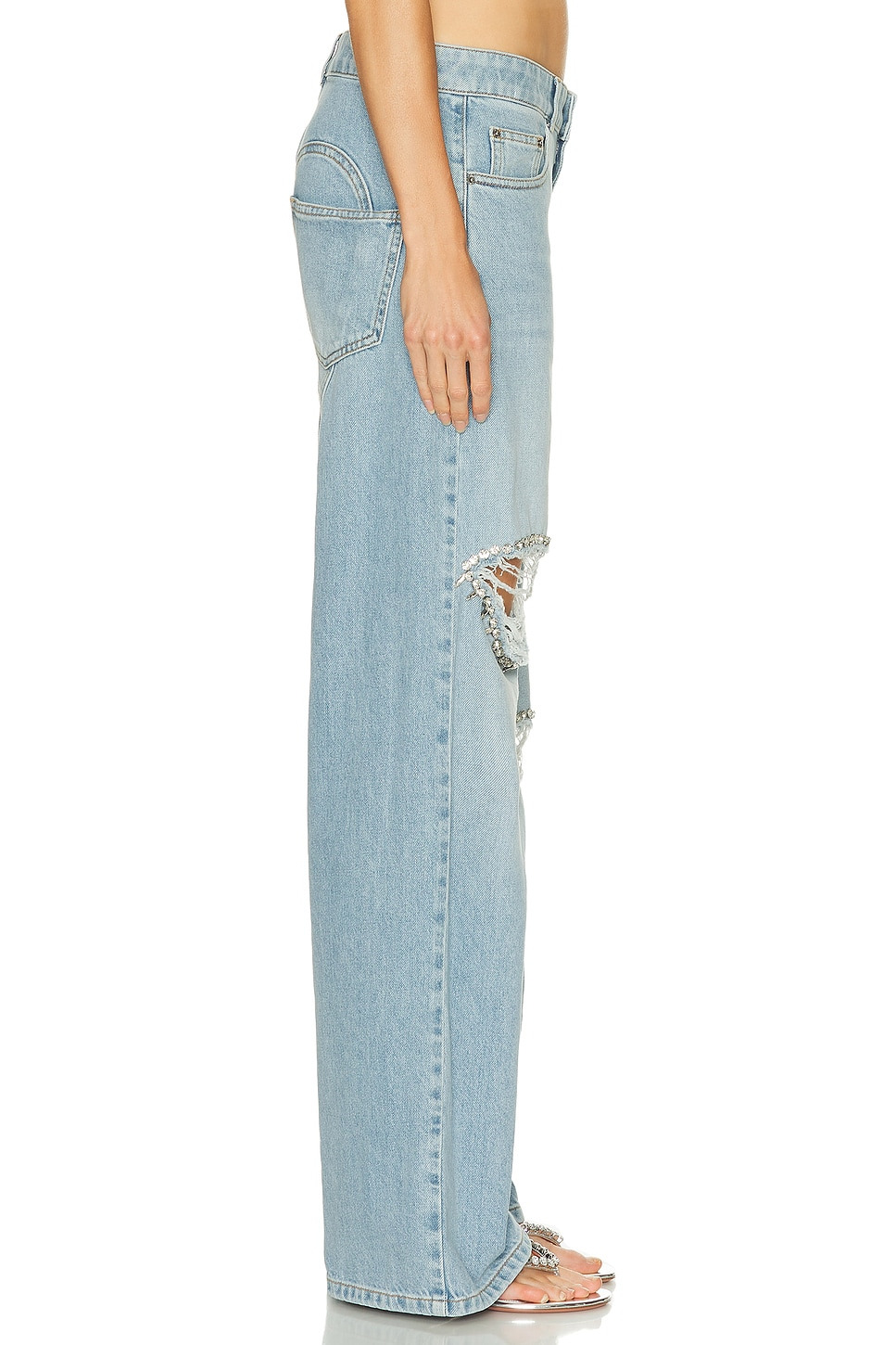 Distressed Crystal Relaxed Slit Jean - 2