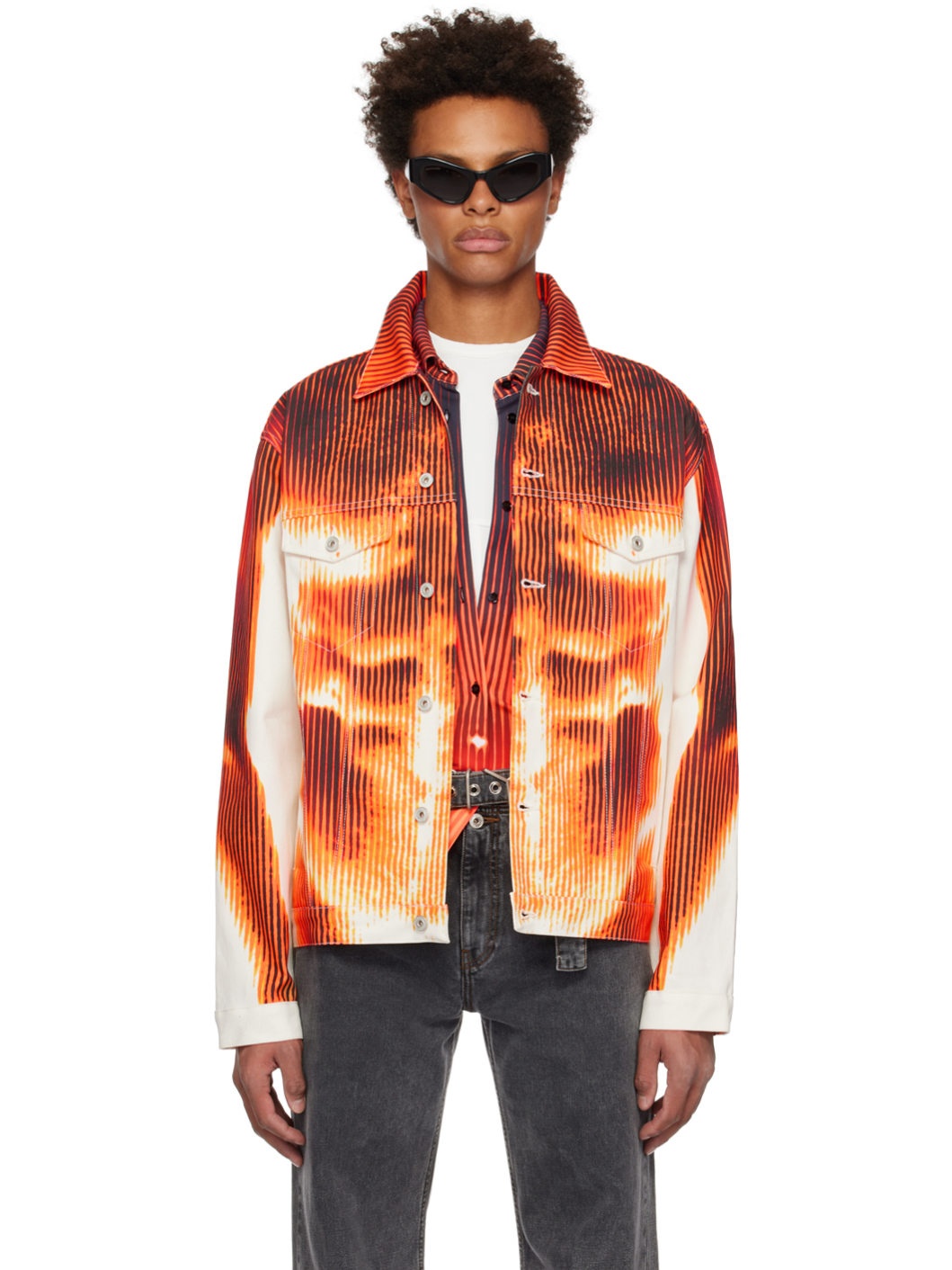 SSENSE Exclusive White & Orange Jean Paul Gaultier Edition Denim Jacket - 1