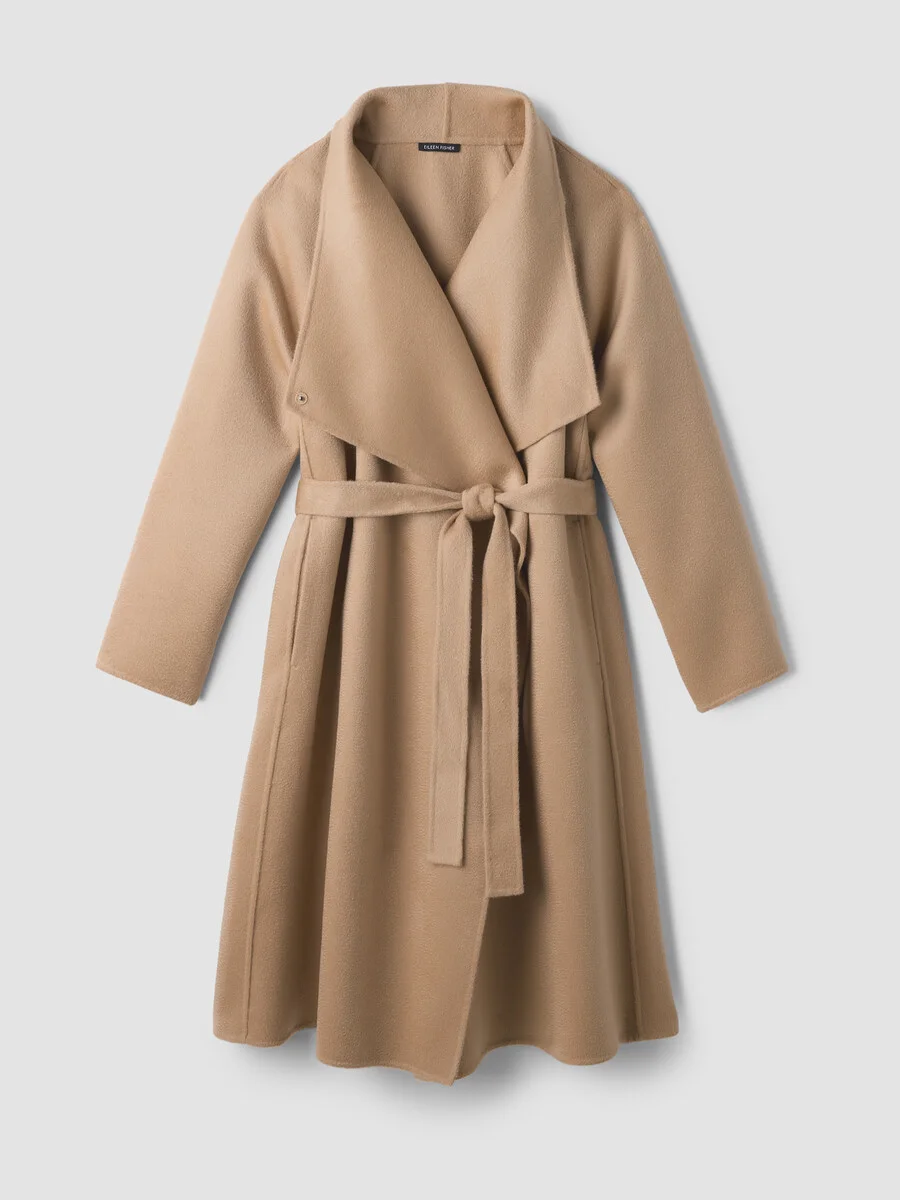 Lustrous Wool Drape Neck Coat - 1