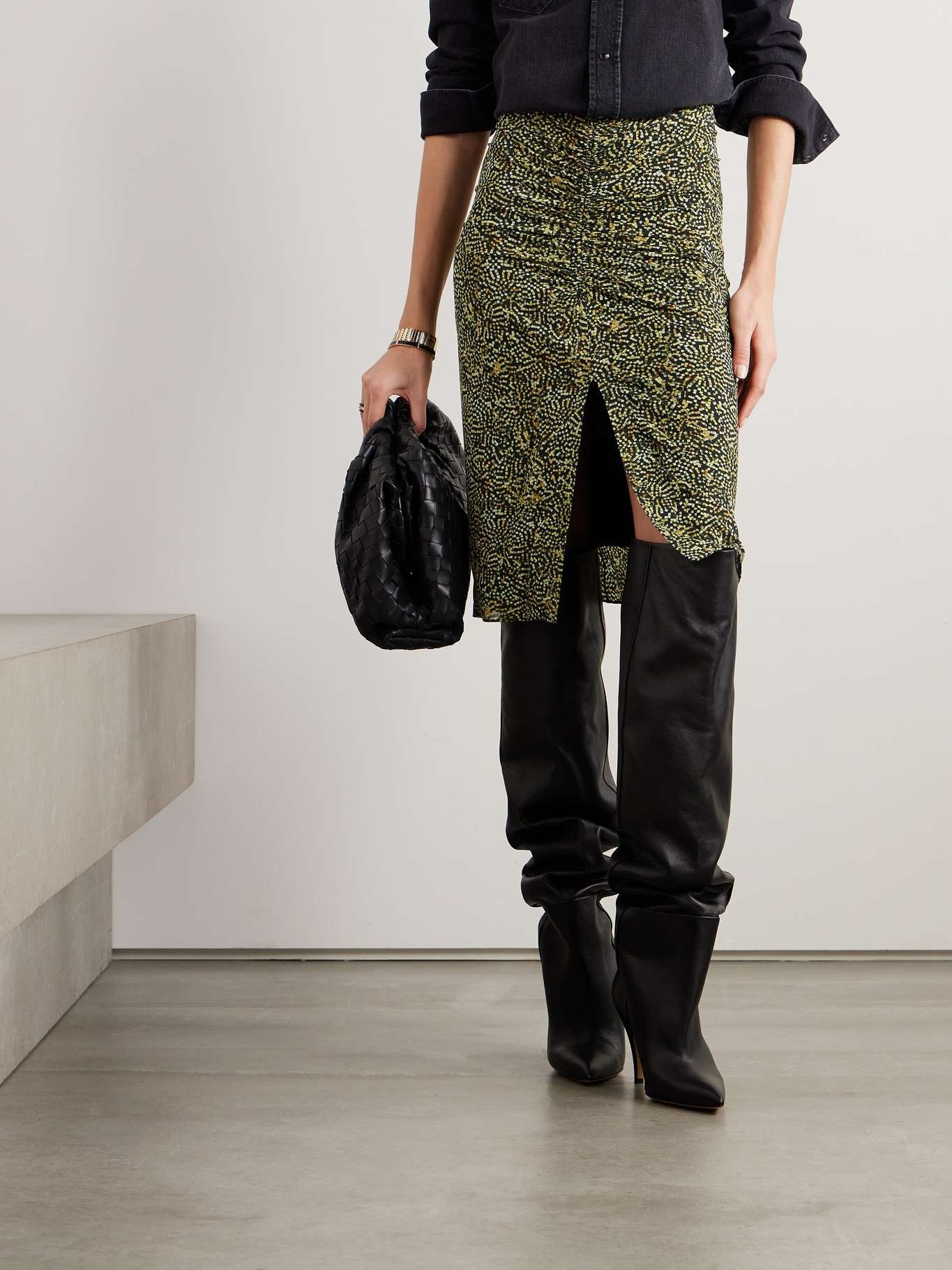Joella ruched printed stretch-jersey midi skirt - 3