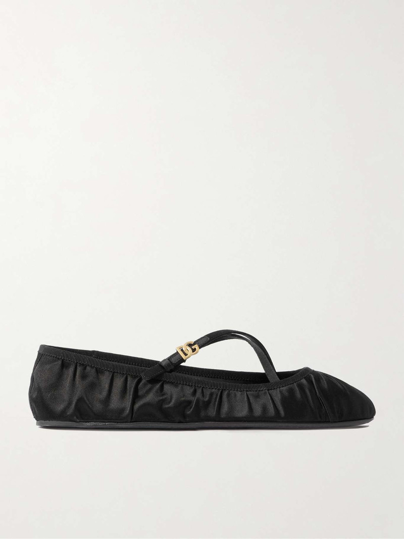 Gathered satin Mary Jane ballet flats Black - 1