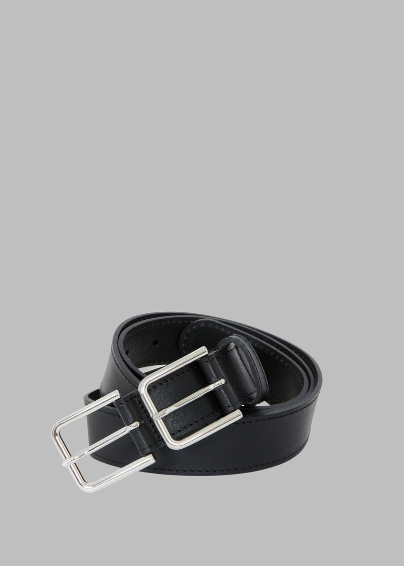 Willow Double Buckle Leather Belt - Black 1