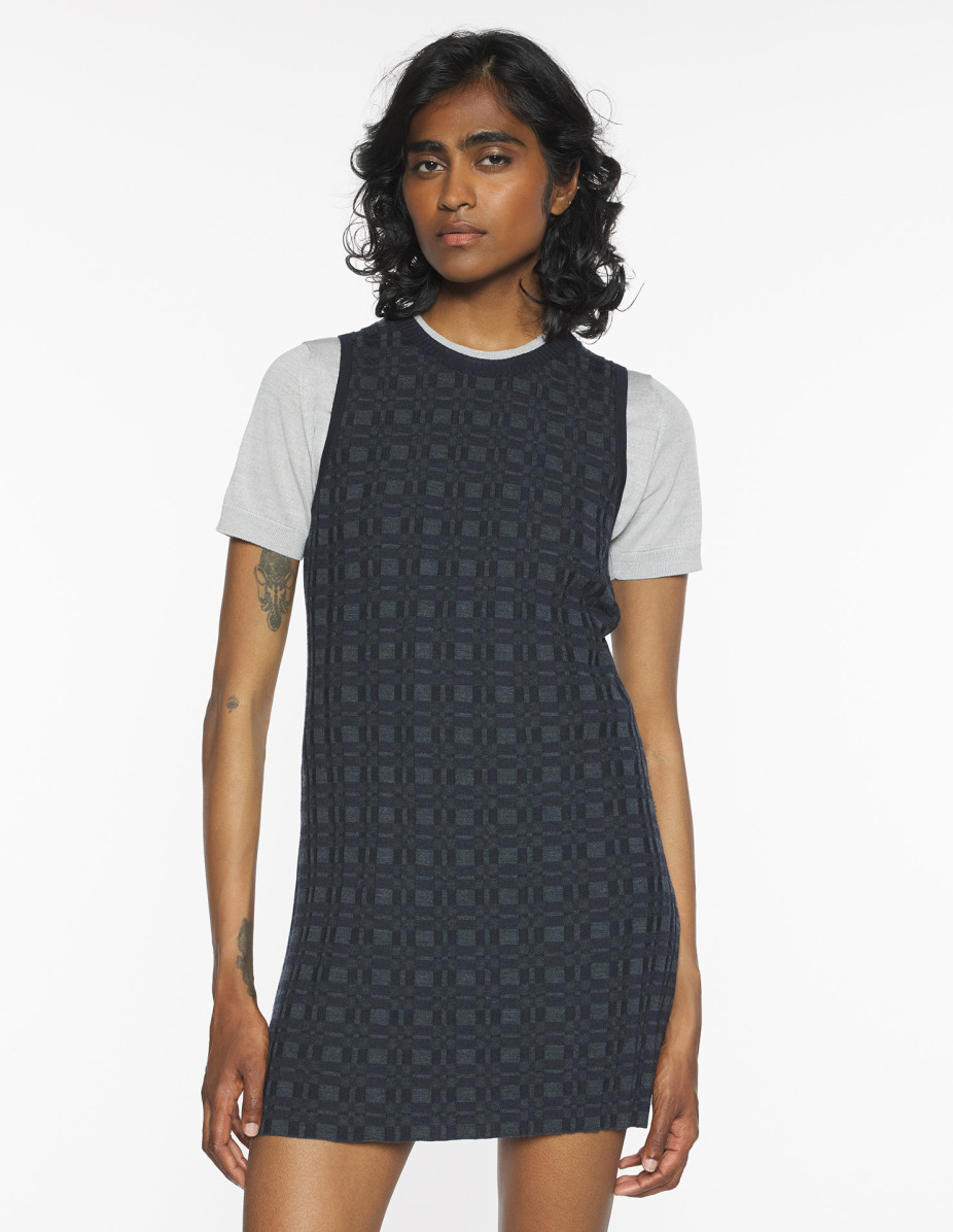 MERINO WOOL RIB CHECK MINI DRESS - 3