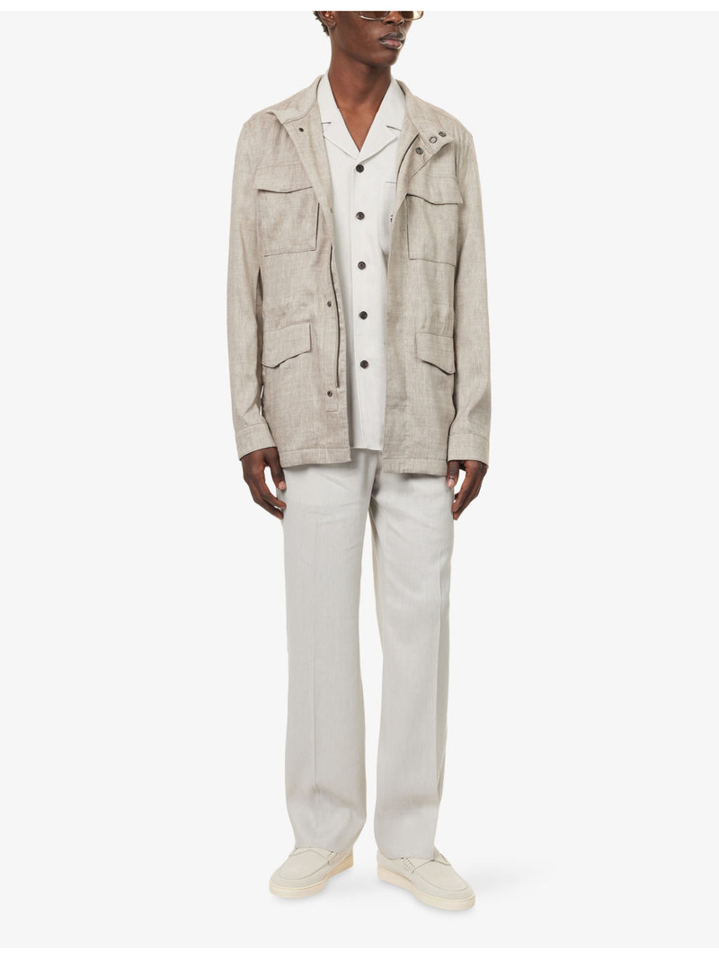 CORNELIANI High-Neck Long-Sleeve Linen And Wool-Blend Field Jacket outlook