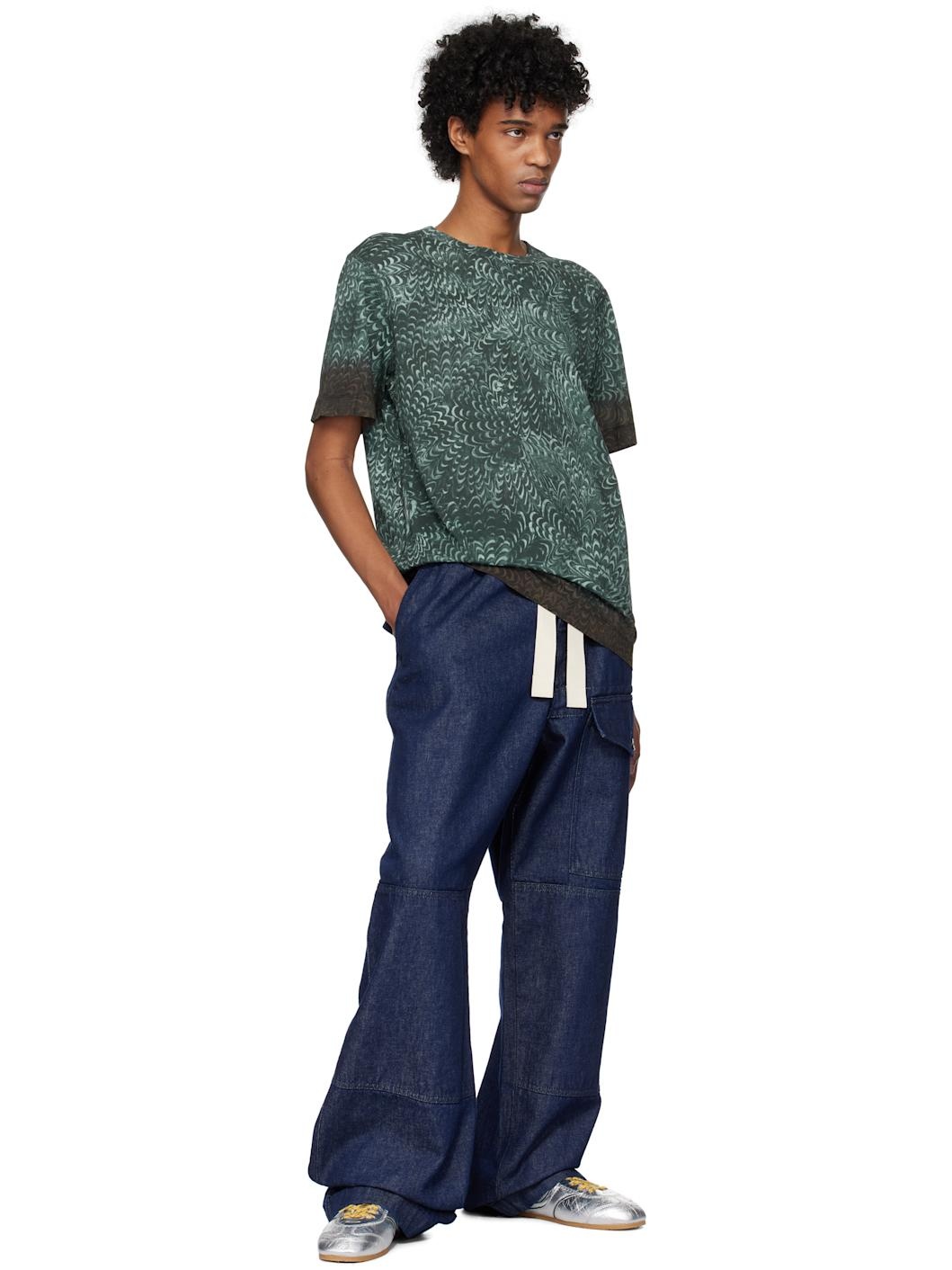 Blue Printed Cotton T-shirt - 4