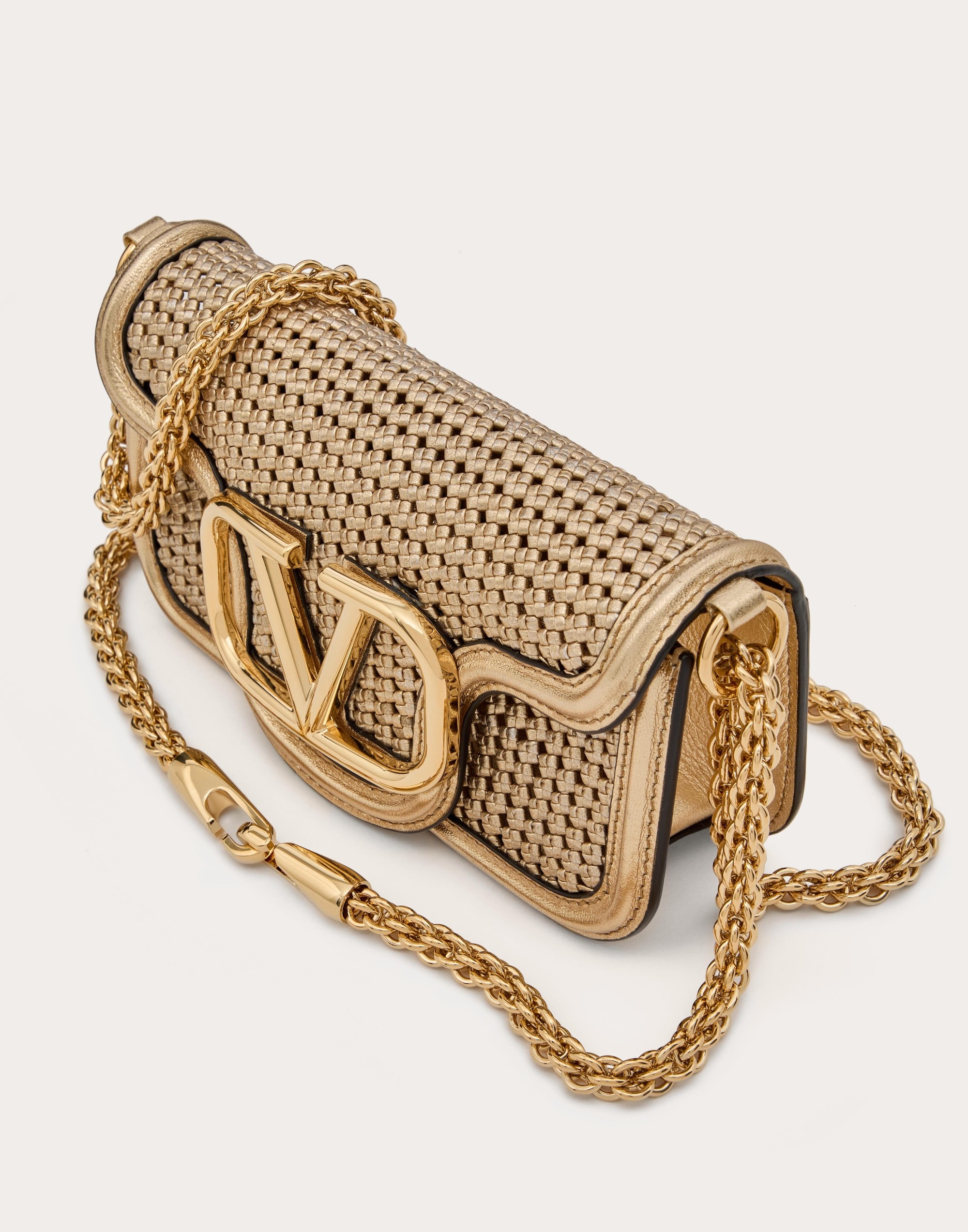 VALENTINO GARAVANI LOCÒ SMALL SHOULDER BAG IN METALLIC WOVEN LEATHER - 6
