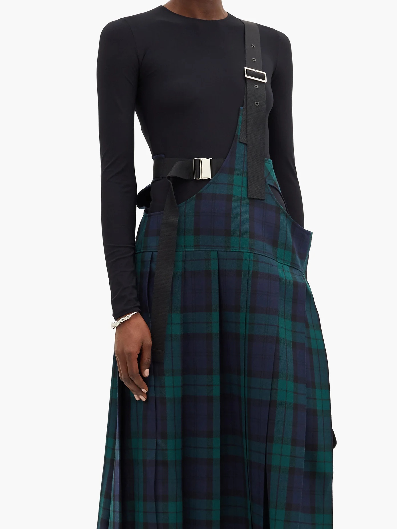 Shoulder-strap pleated tartan wool kilt - 6