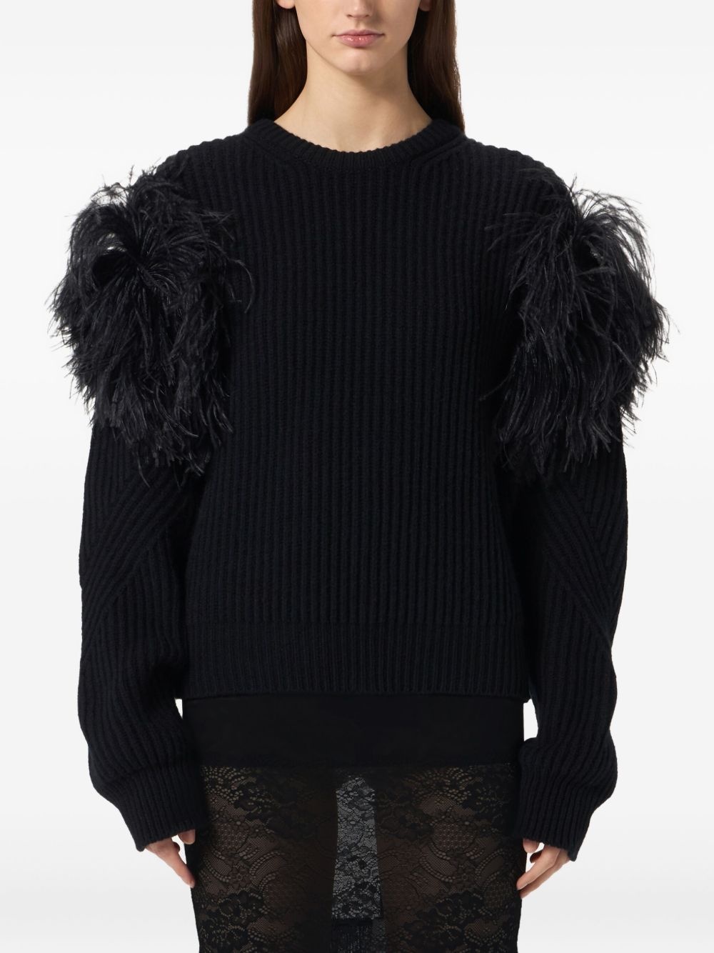 feather-embellished knitted sweater - 3