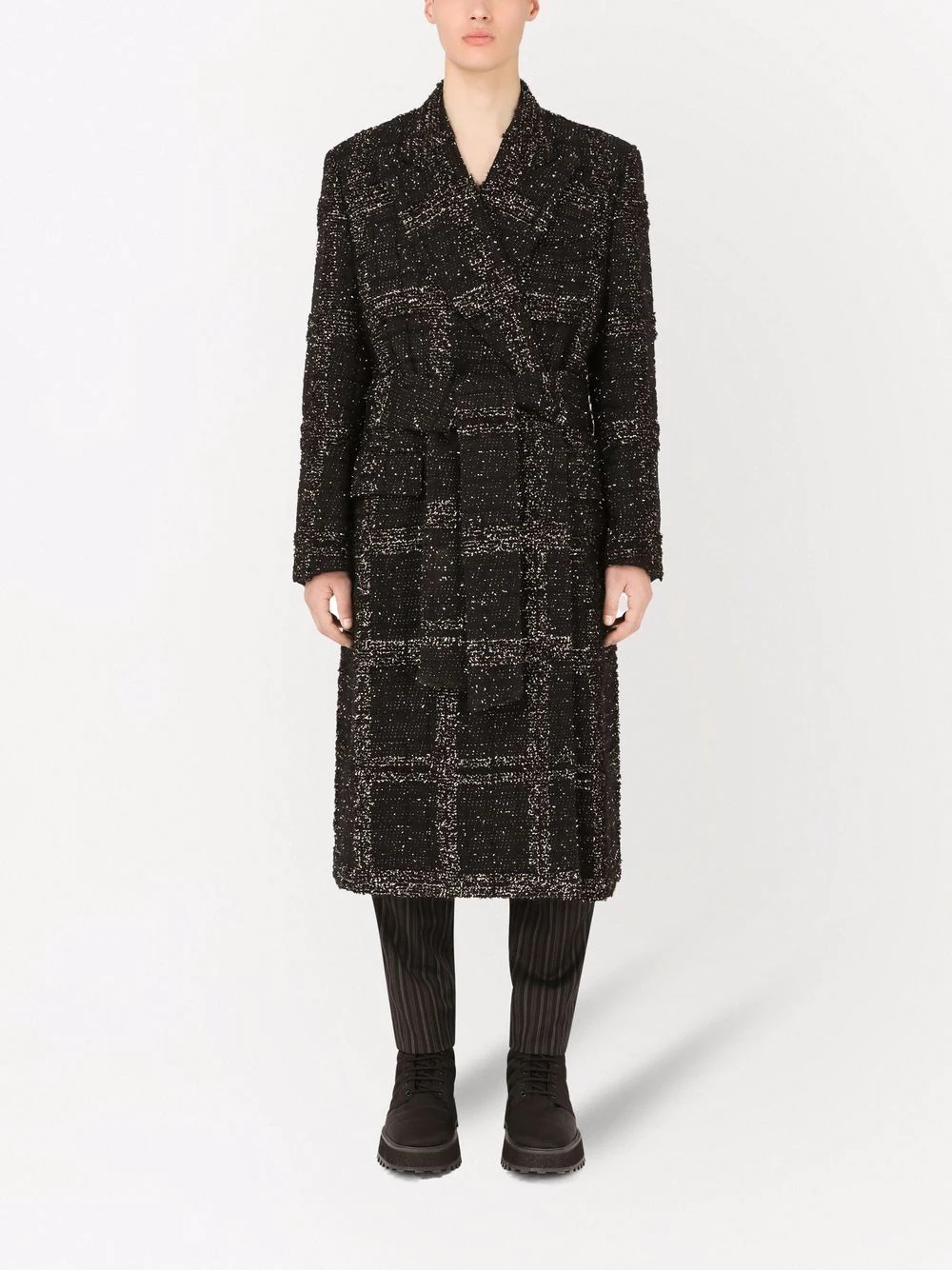 check-print wrap coat - 3