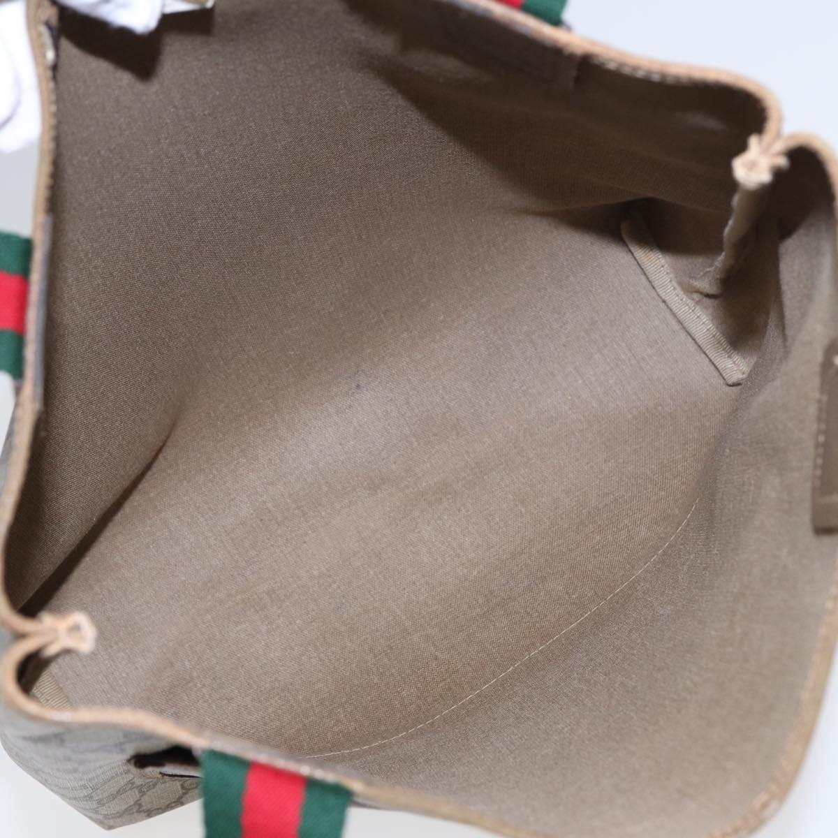 GUCCI GG Canvas Web Sherry Line Tote Bag Pvc Leather Beige Green Red - 10