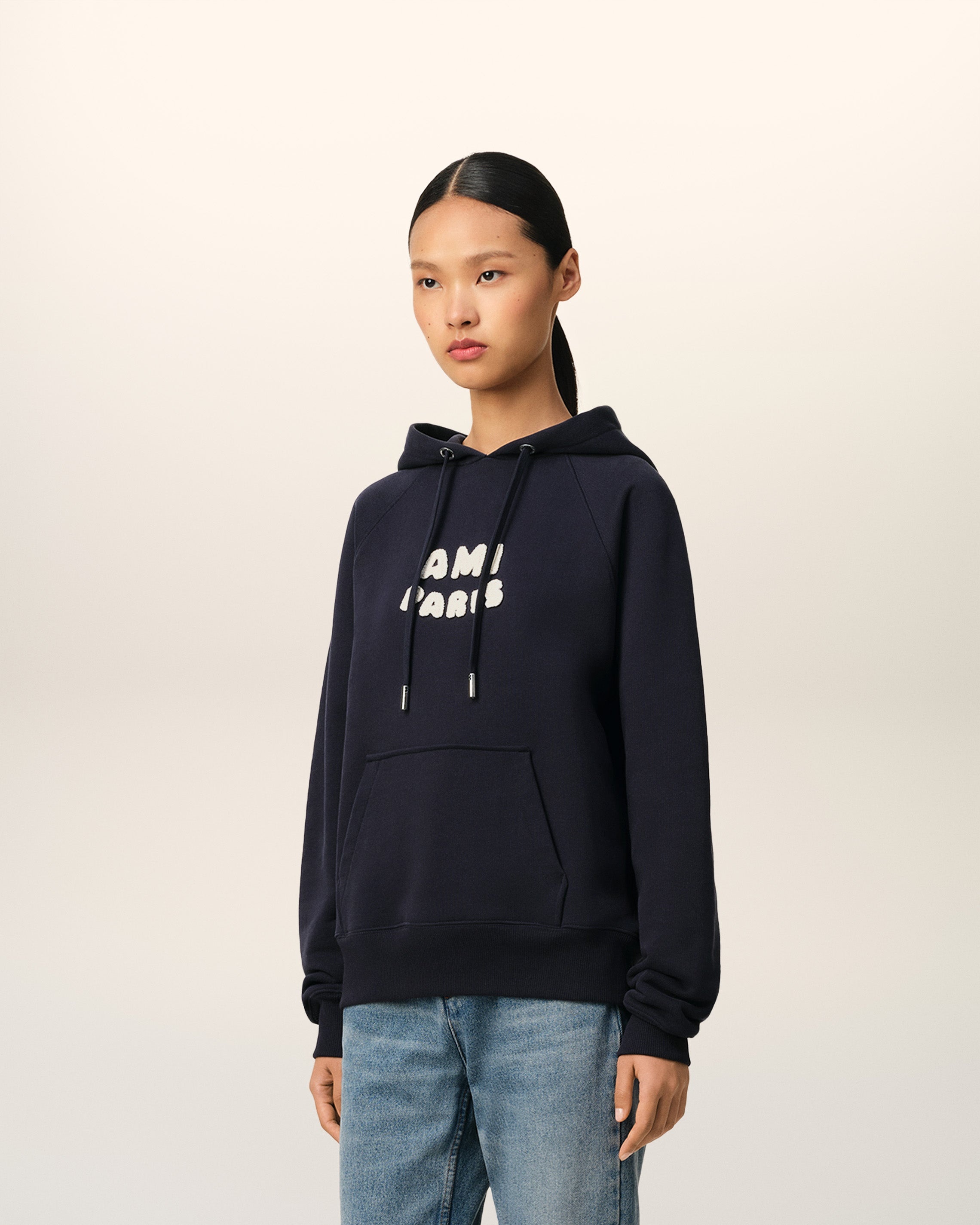 NAVY COTTON HOODIE WITH AMI PARIS PATCH - 6