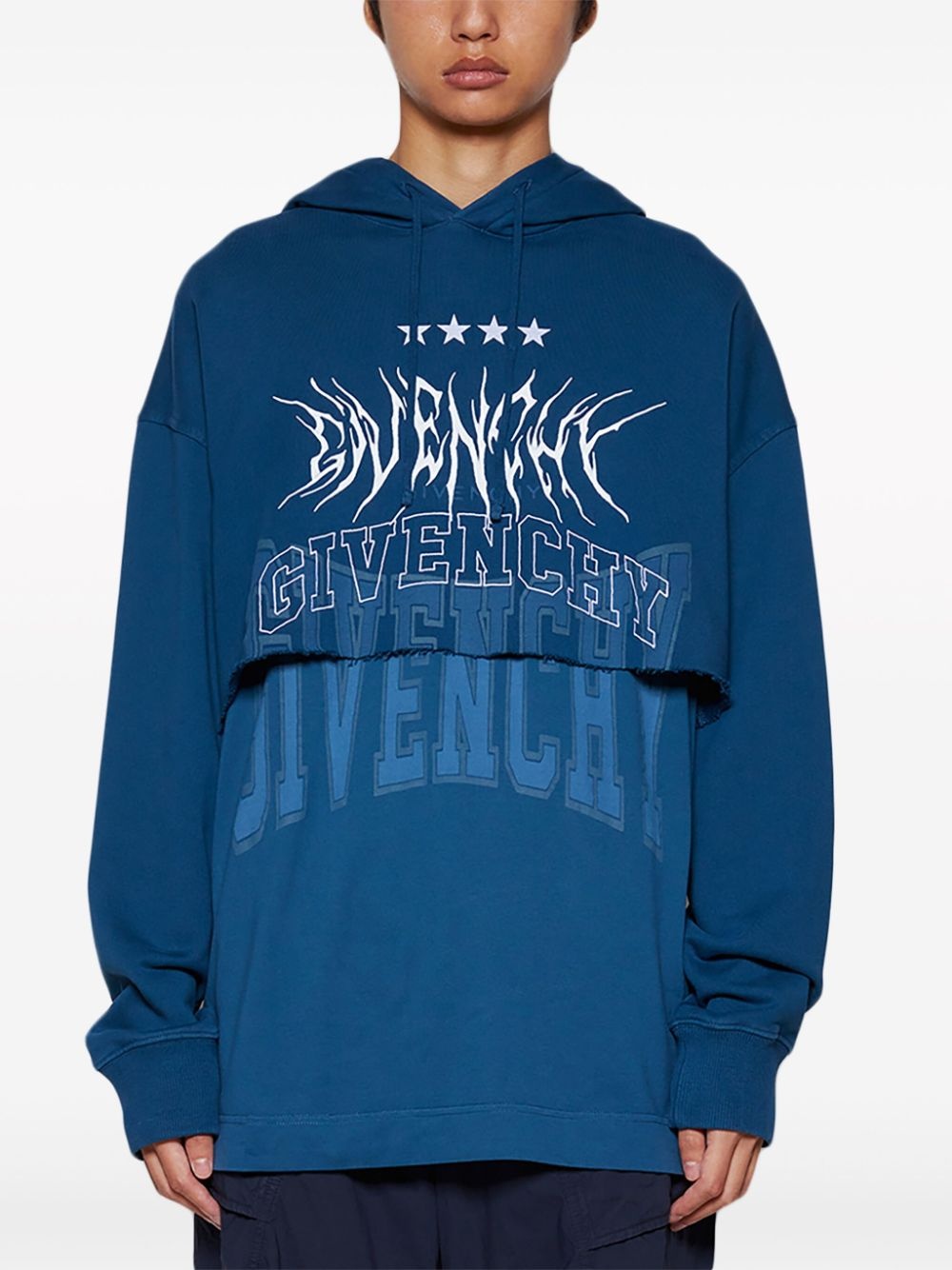 logo-print layered cotton hoodie - 3