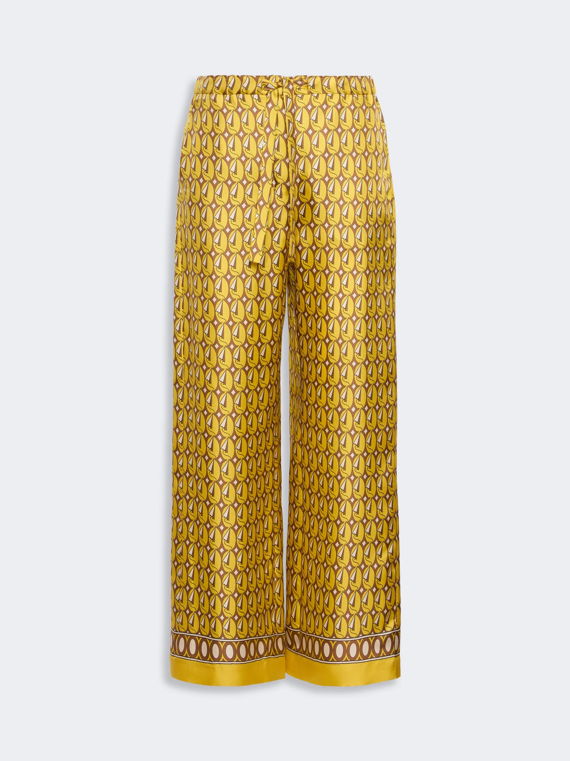 AMELIA Printed silk twill trousers with drawstring - YELLOW - 1
