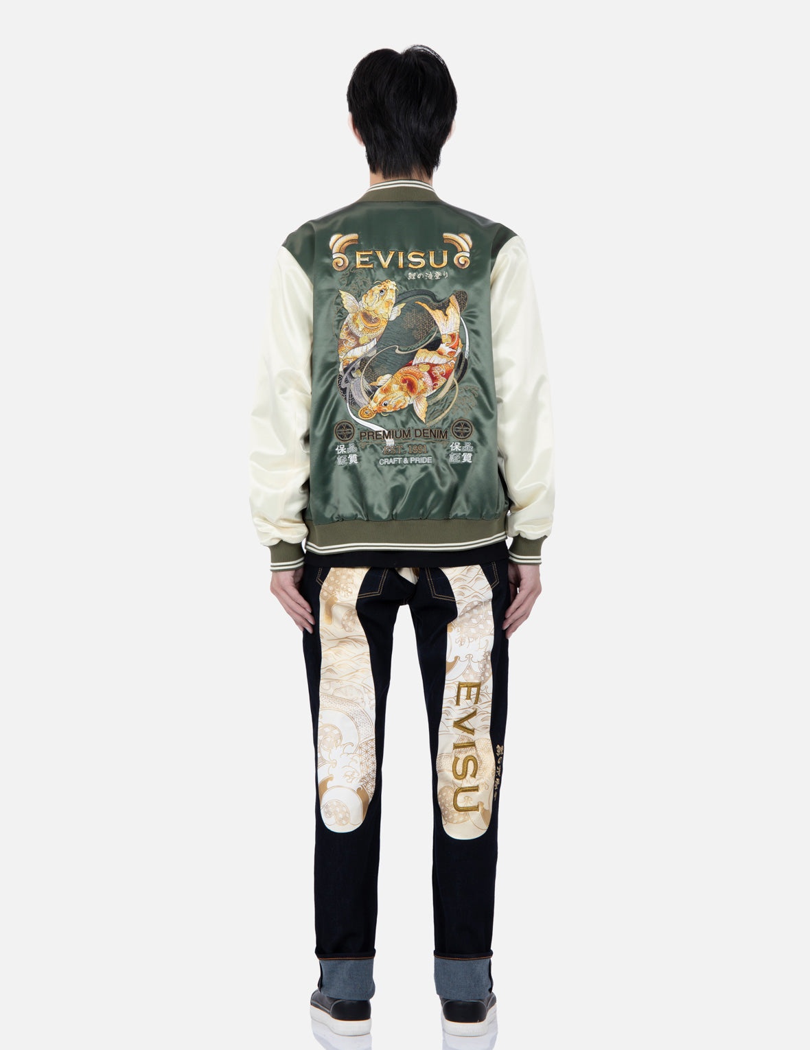 Tattoo Koi Embroidery Padded Bomber Jacket - 5