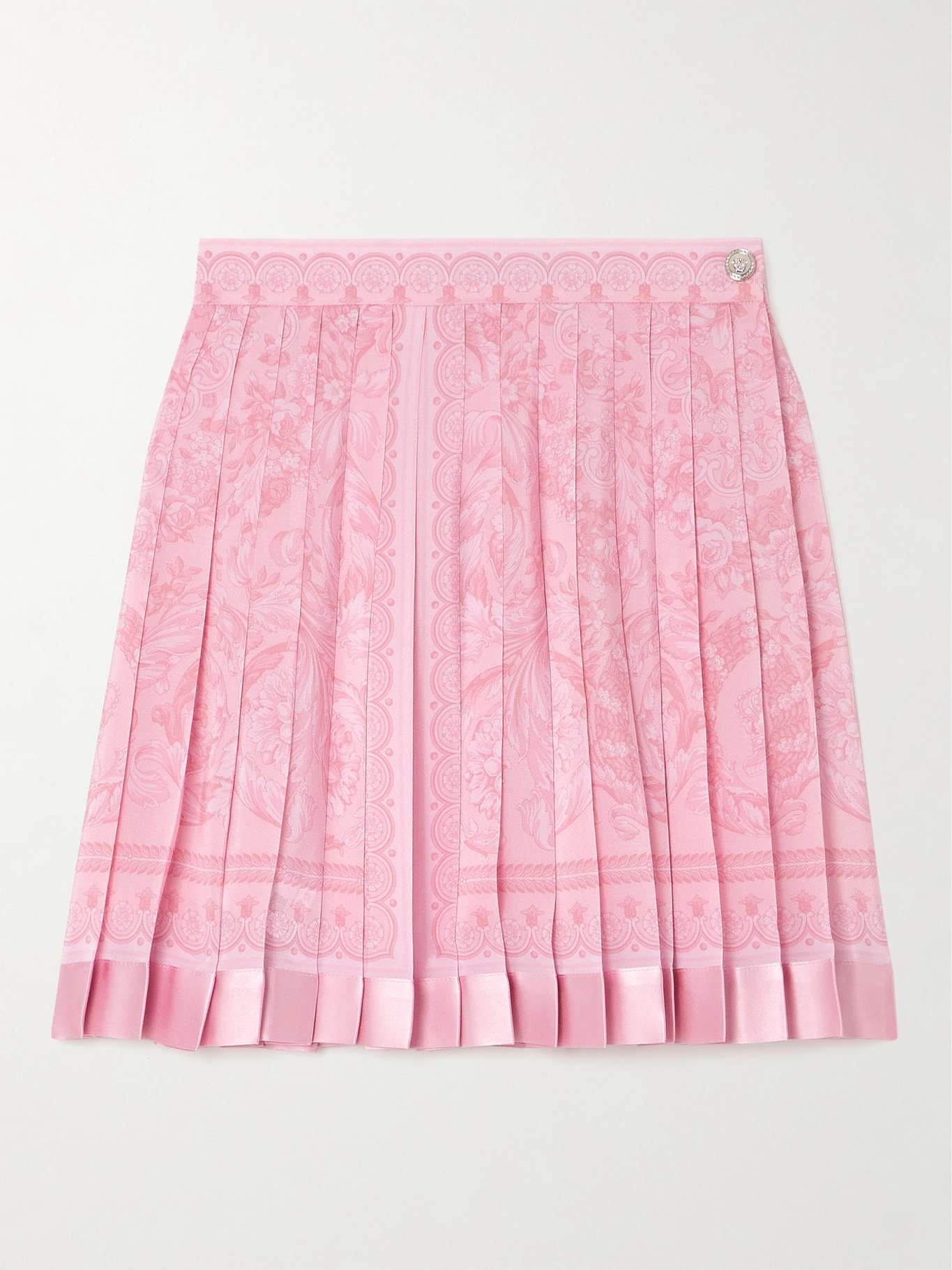 Pleated satin-trimmed floral-print crepe de chine mini skirt - 1