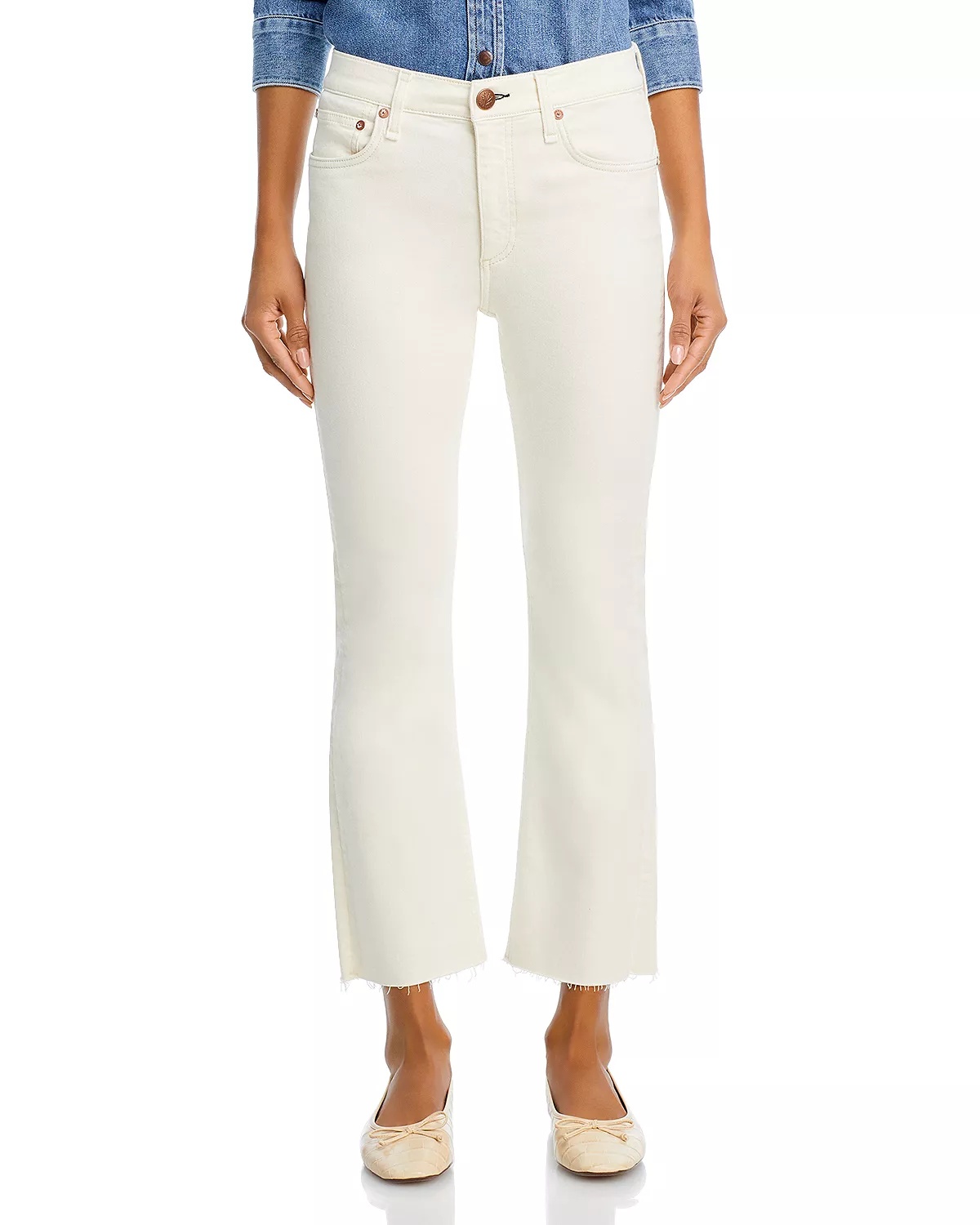 Peyton High Rise Ankle Bootcut Jeans in Ecru - 3