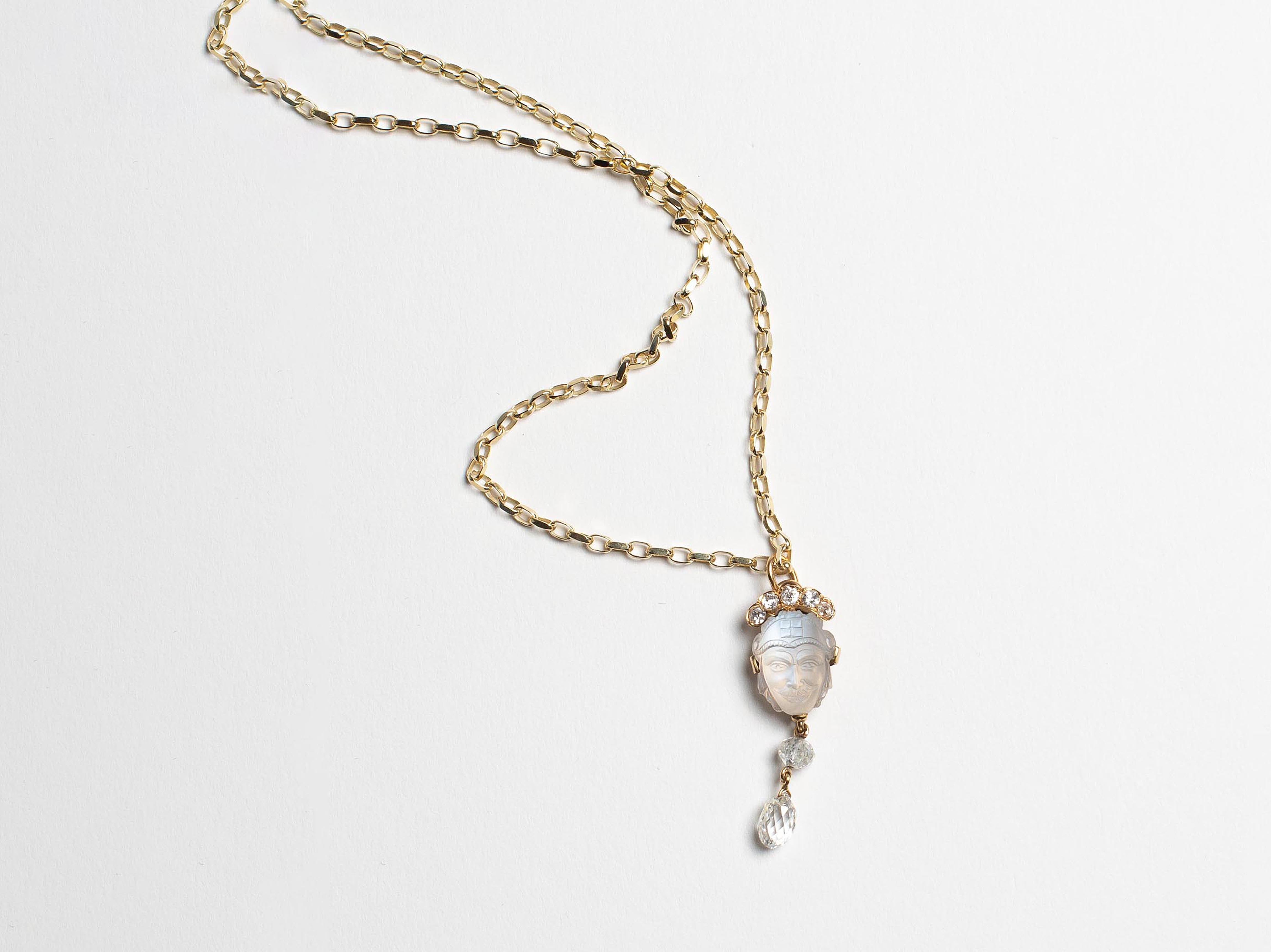 MOONSTONE DIAMOND PENDANT IN 18kt GOLD - 7