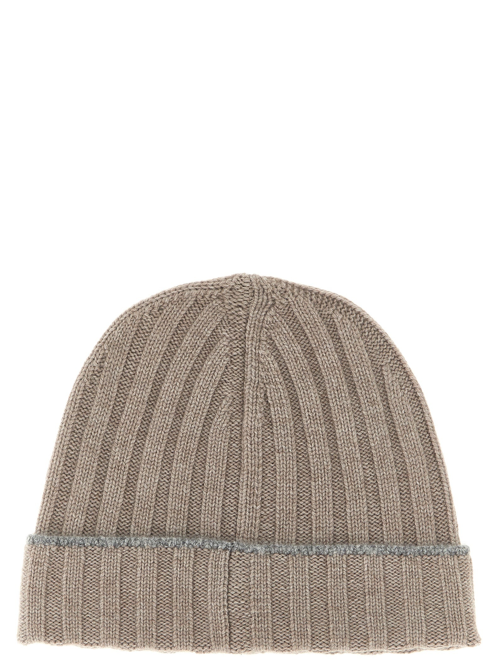 Cashmere Turn-Up Beanie Hats Beige - 2