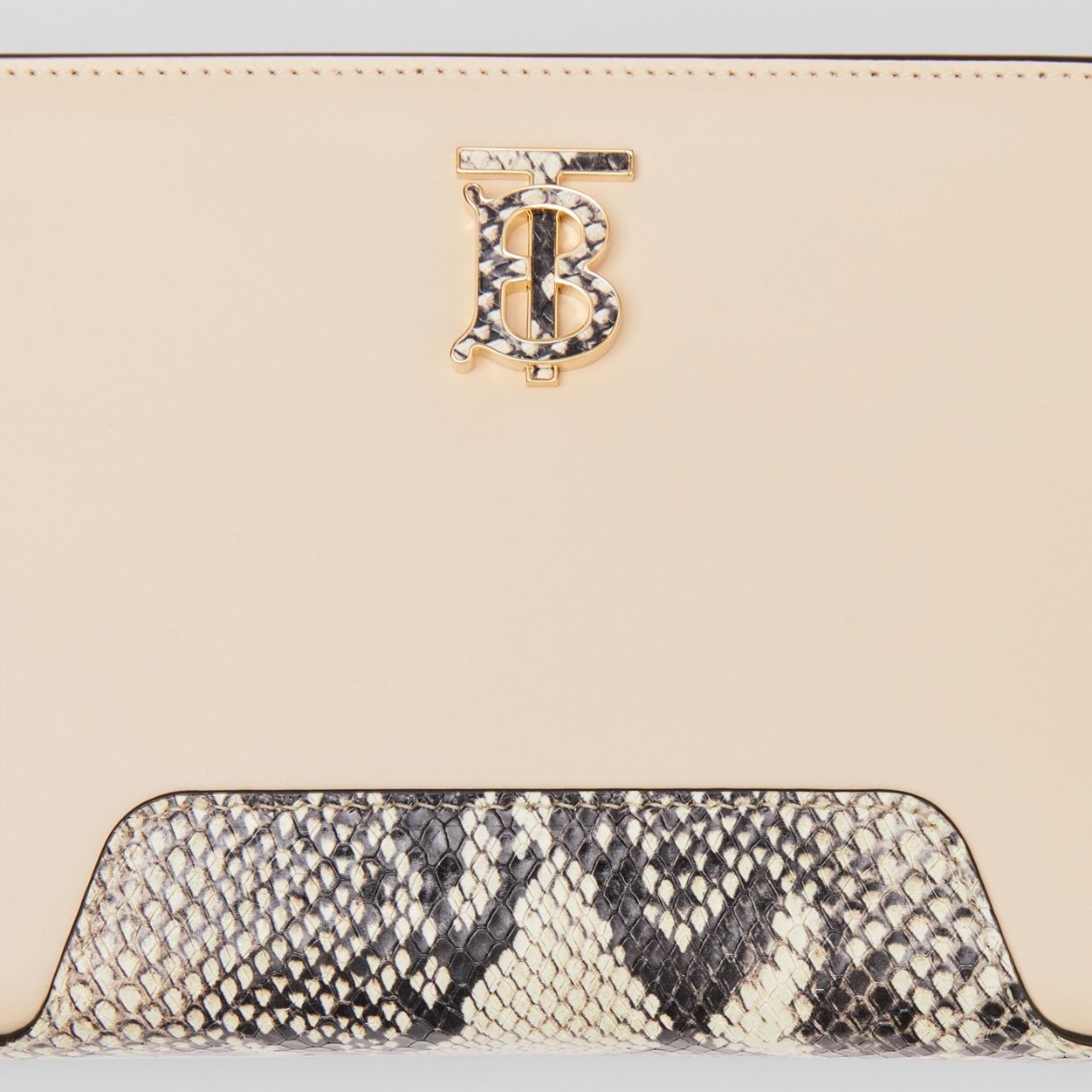 Leather and Python Print TB Shoulder Bag - 2