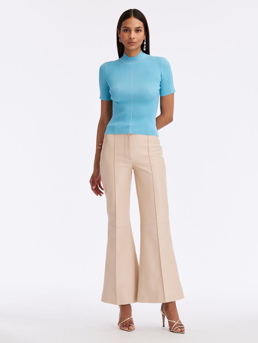 SHORT SLEEVE MOCK NECK RIBBED PULLOVER - 2