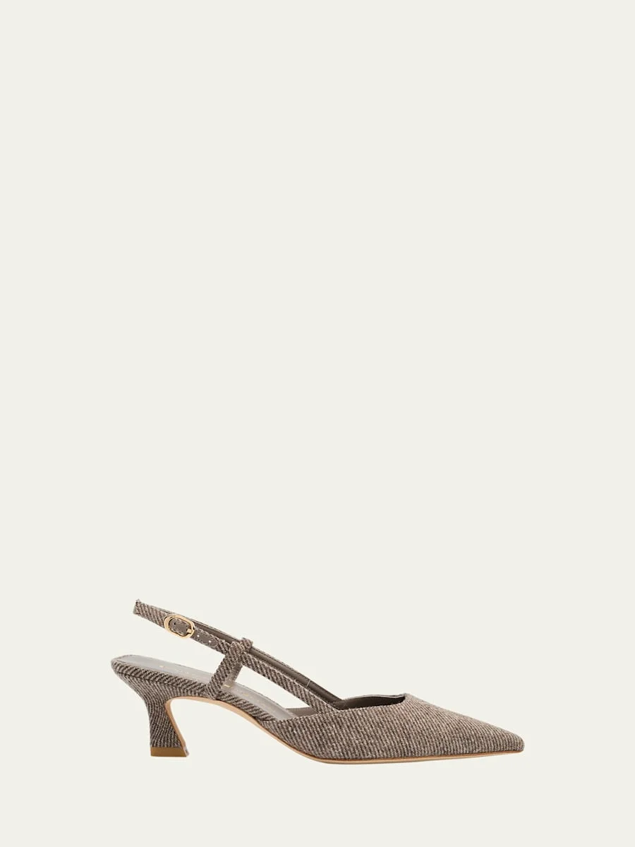 50mm Vinnie Twill Slingback Pumps - 1