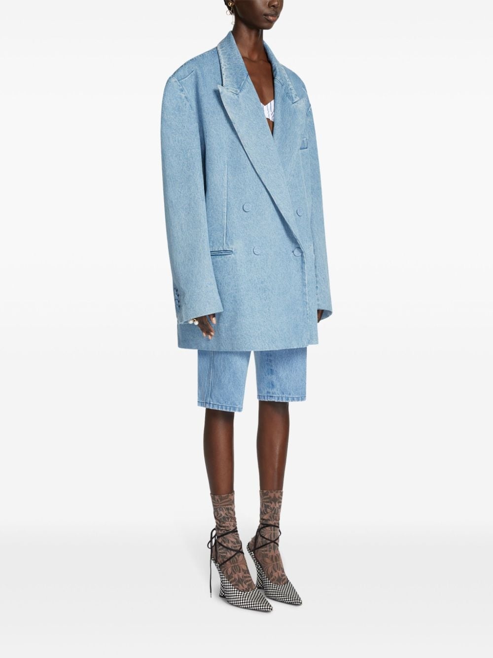 double-breasted denim blazer - 3