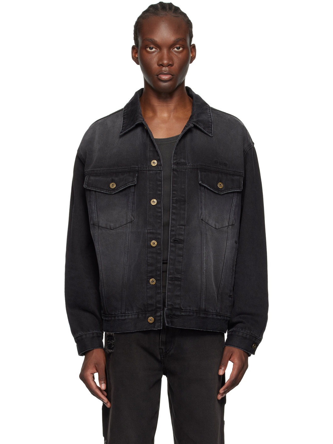 Black Faded Denim Jacket - 1