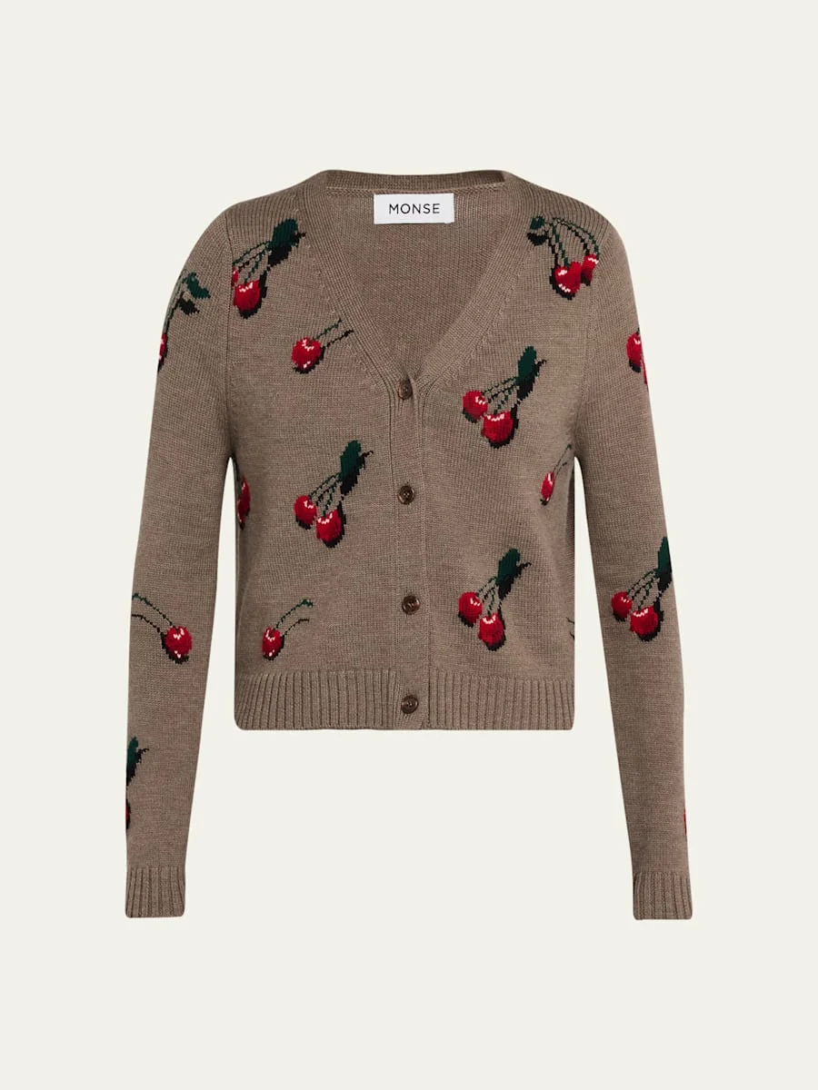 Cropped Cherry V-Neck Cardigan - 1