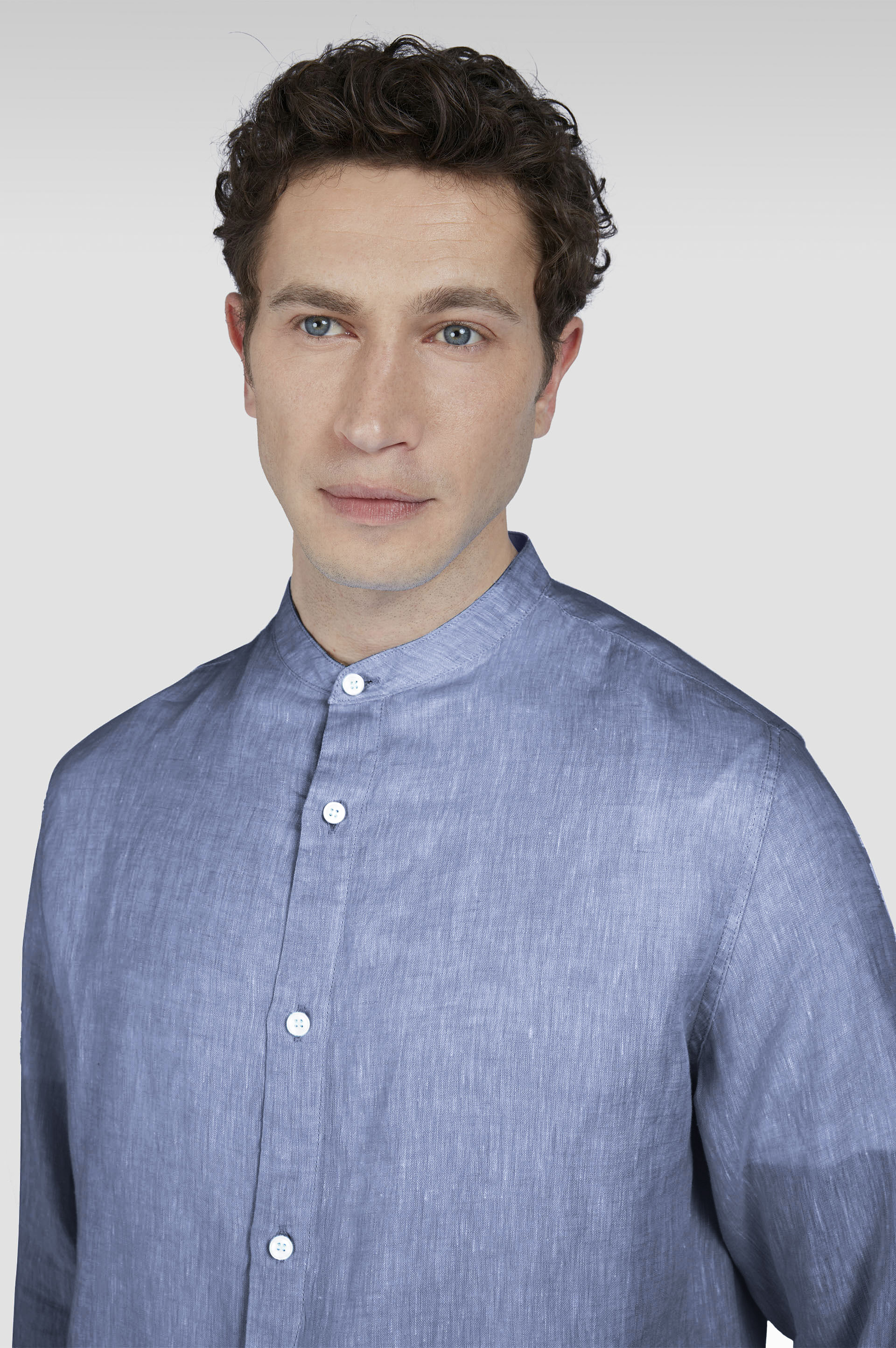 LINEN SHIRT WITH MANDARIN COLLAR - 4