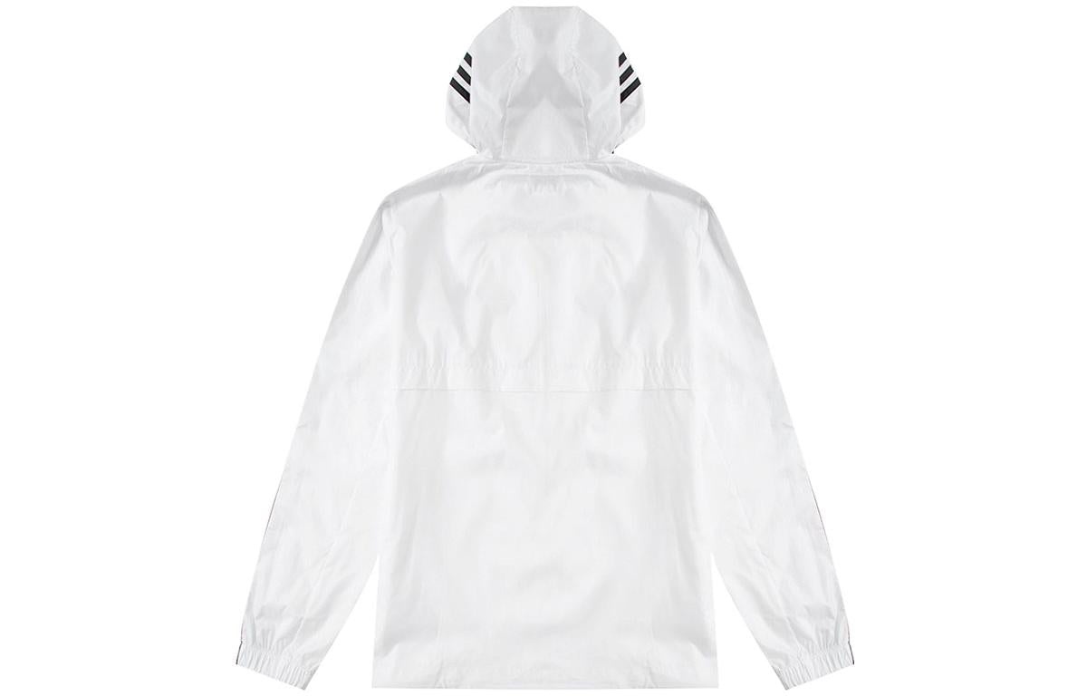 adidas Stripe Logo Micro Mark Printing Sports Training Hooded Jacket White HE4320 - 2