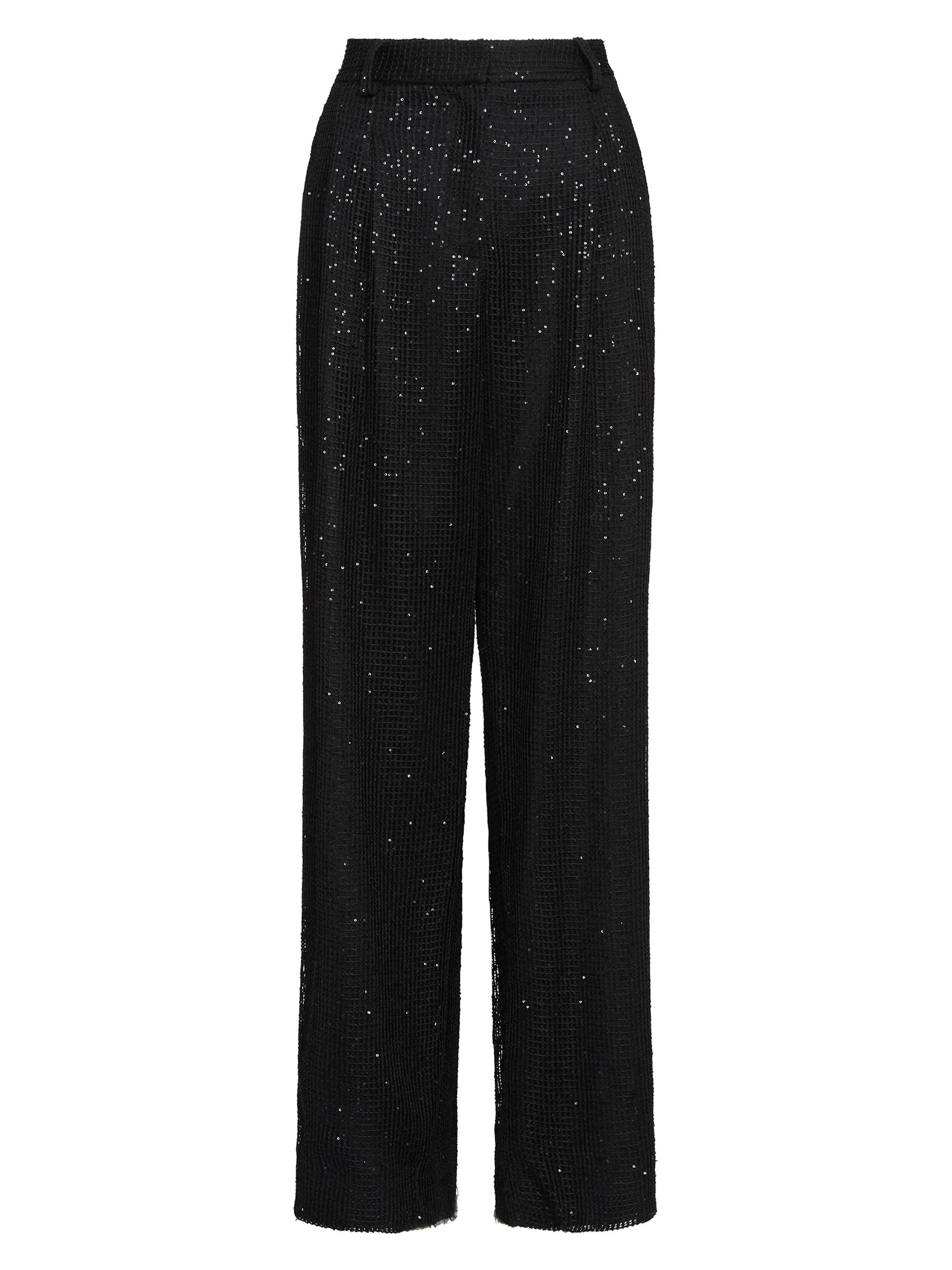 Women's Sulli Sequined Stretch-Wool Wide-Leg Pants - Black - 1