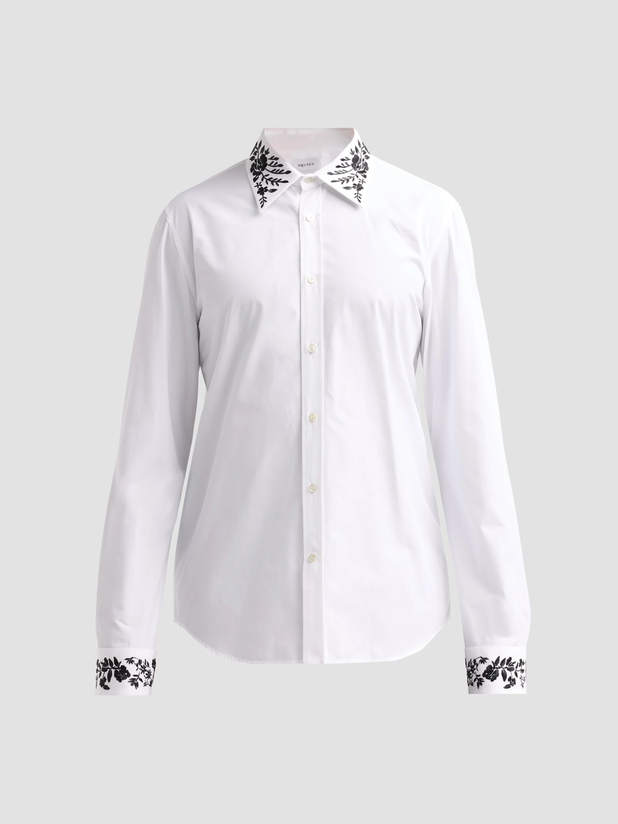 Men's Floral Embroidered Cotton Shirt - Optical White - 1
