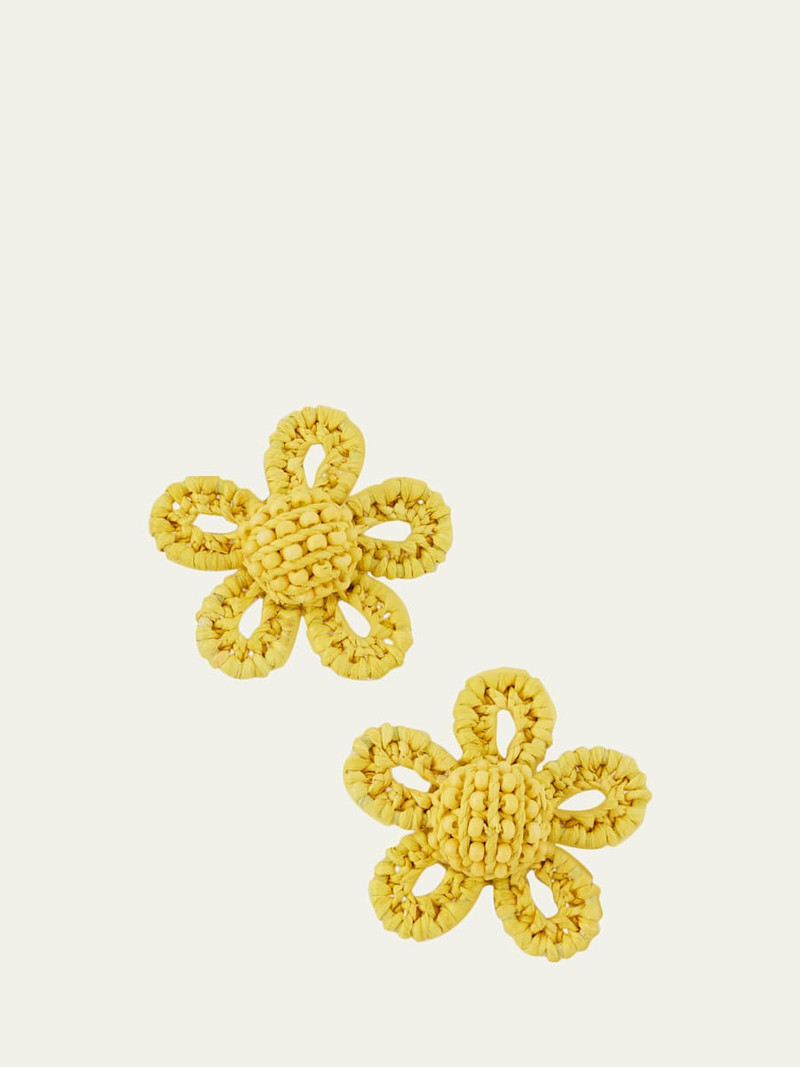 Small Woven Raffia Flower Earrings 1