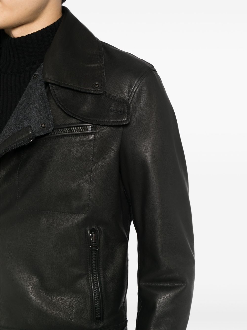 shearling-collar leather jacket - 6