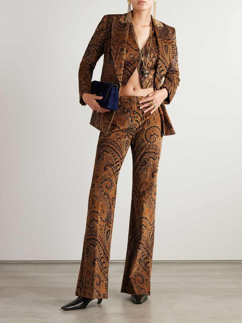 Etro Double-breasted paisley-print cotton-blend corduroy blazer Brown outlook