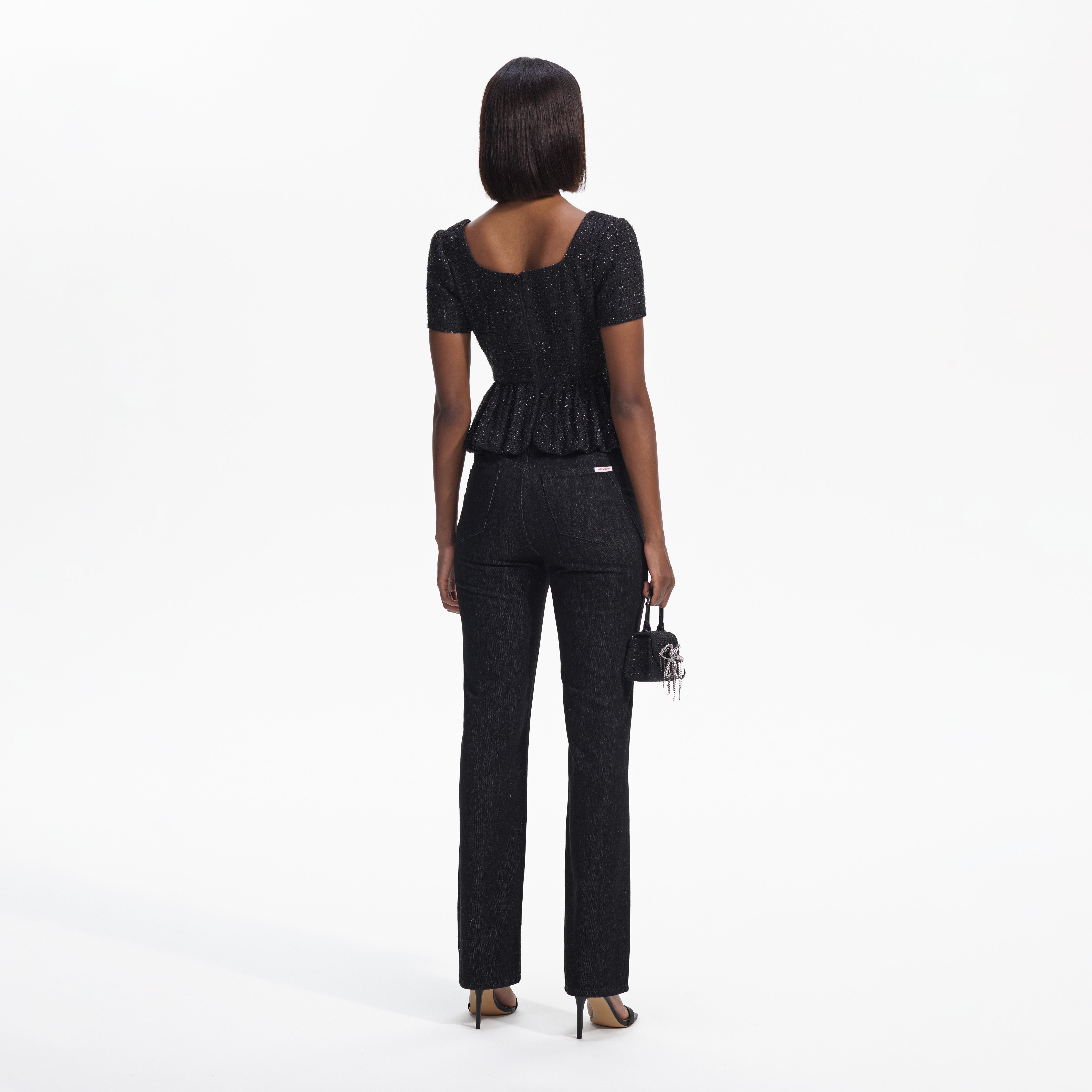 Black Boucle Peplum Top - 3