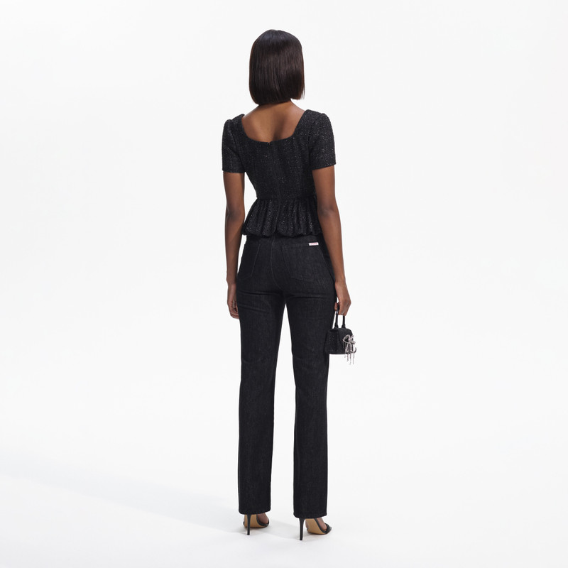 self-portrait Black Boucle Peplum Top outlook