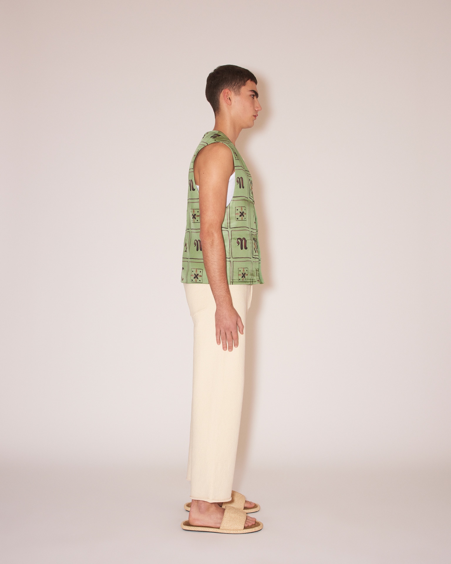 BRENN - Twill silk waistcoat - Green Totem - 4