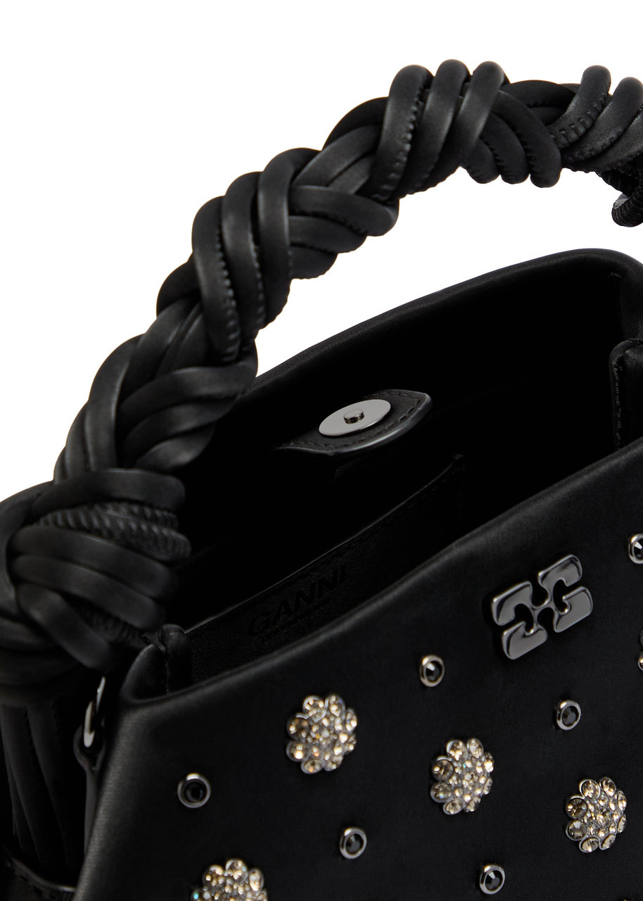 Ganni Bou Mini Crystal-embellished Satin top Handle bag - 4