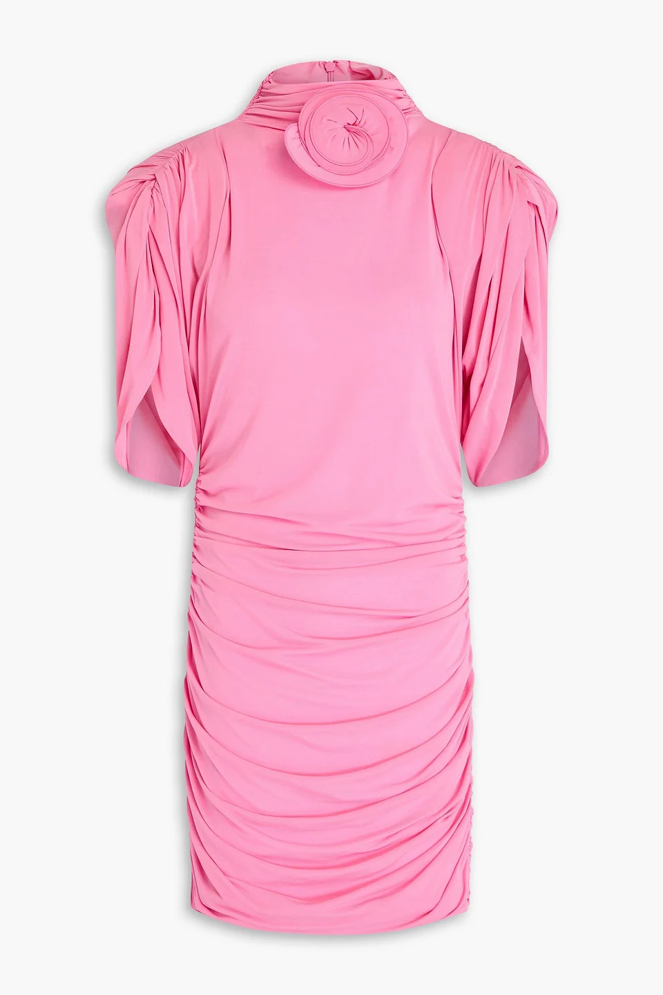 Floral-appliquéd ruched jersey mini dress - 1