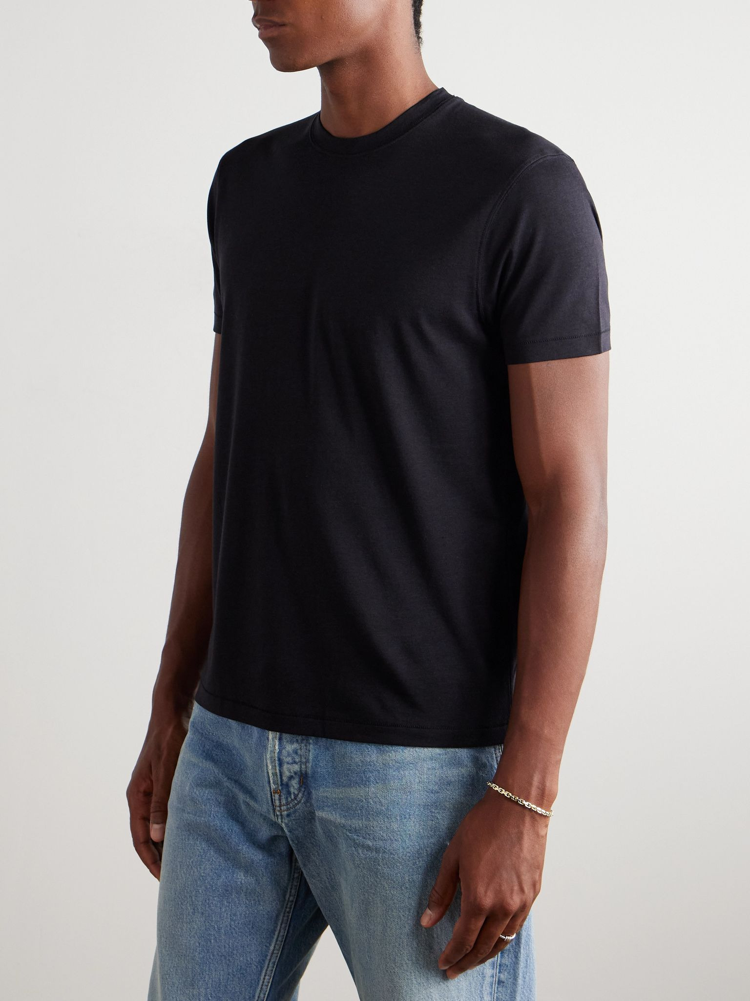 Lyocell and Cotton-Blend Jersey T-Shirt Black - 3