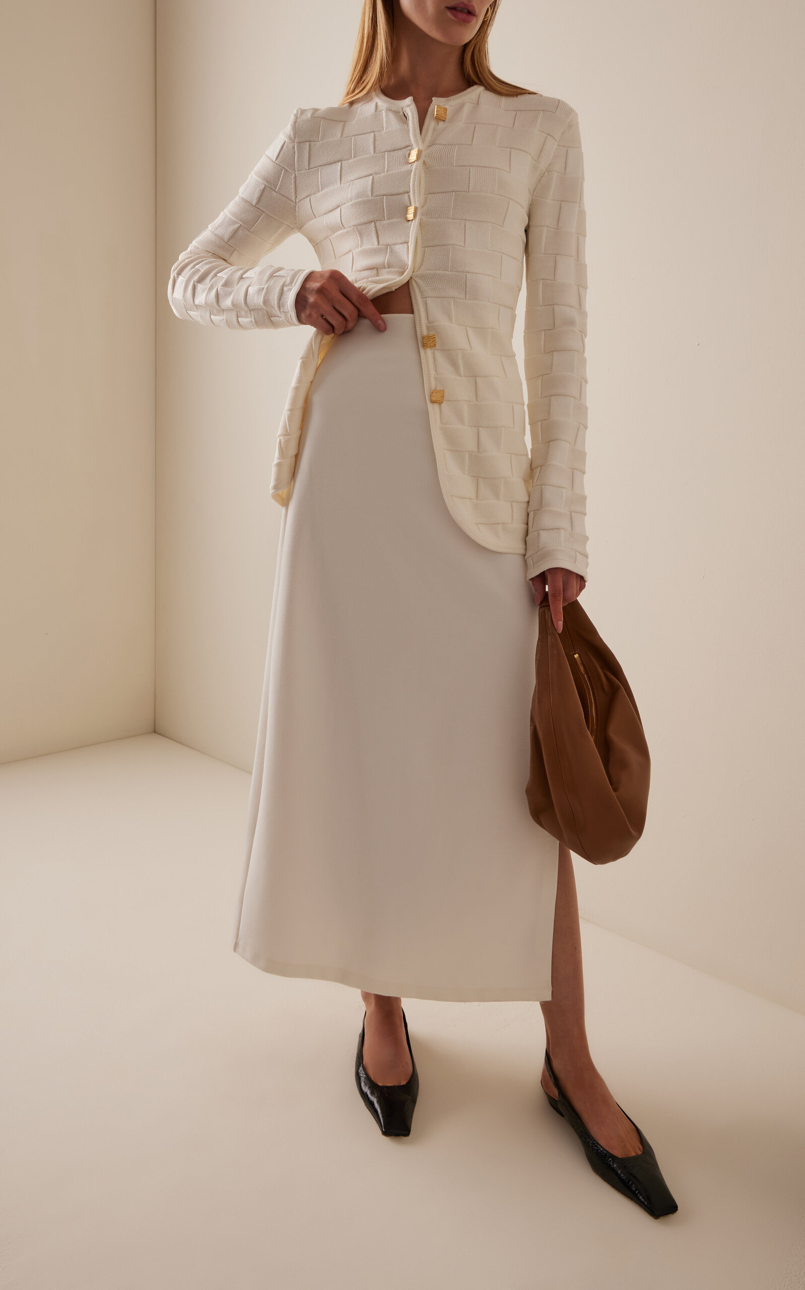 Rio Side-Slit Jersey Maxi Skirt white - 2