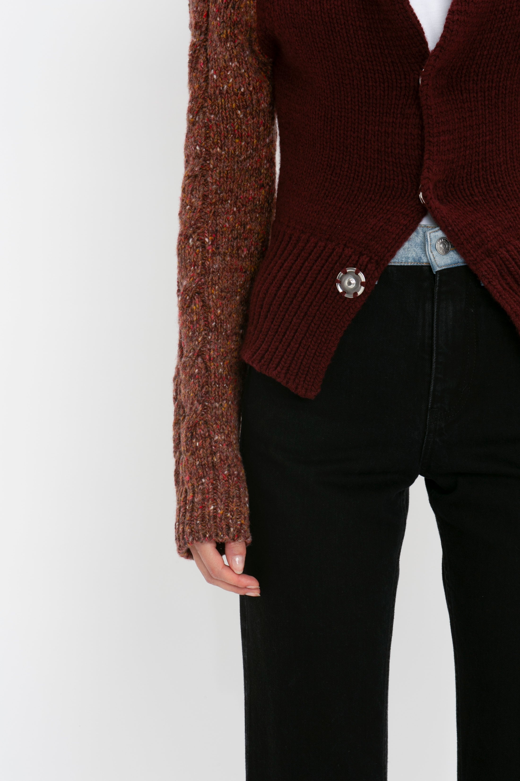 Exclusive Contrast Sleeve Cardigan In Rust - 6