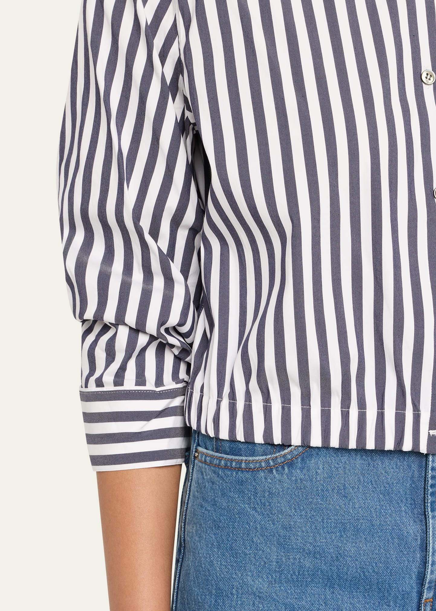 Stripe Cropped Button-Front Shirt - 5
