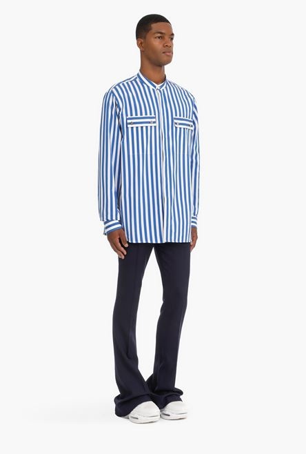 Oversized striped blue and white cotton shirt - 7